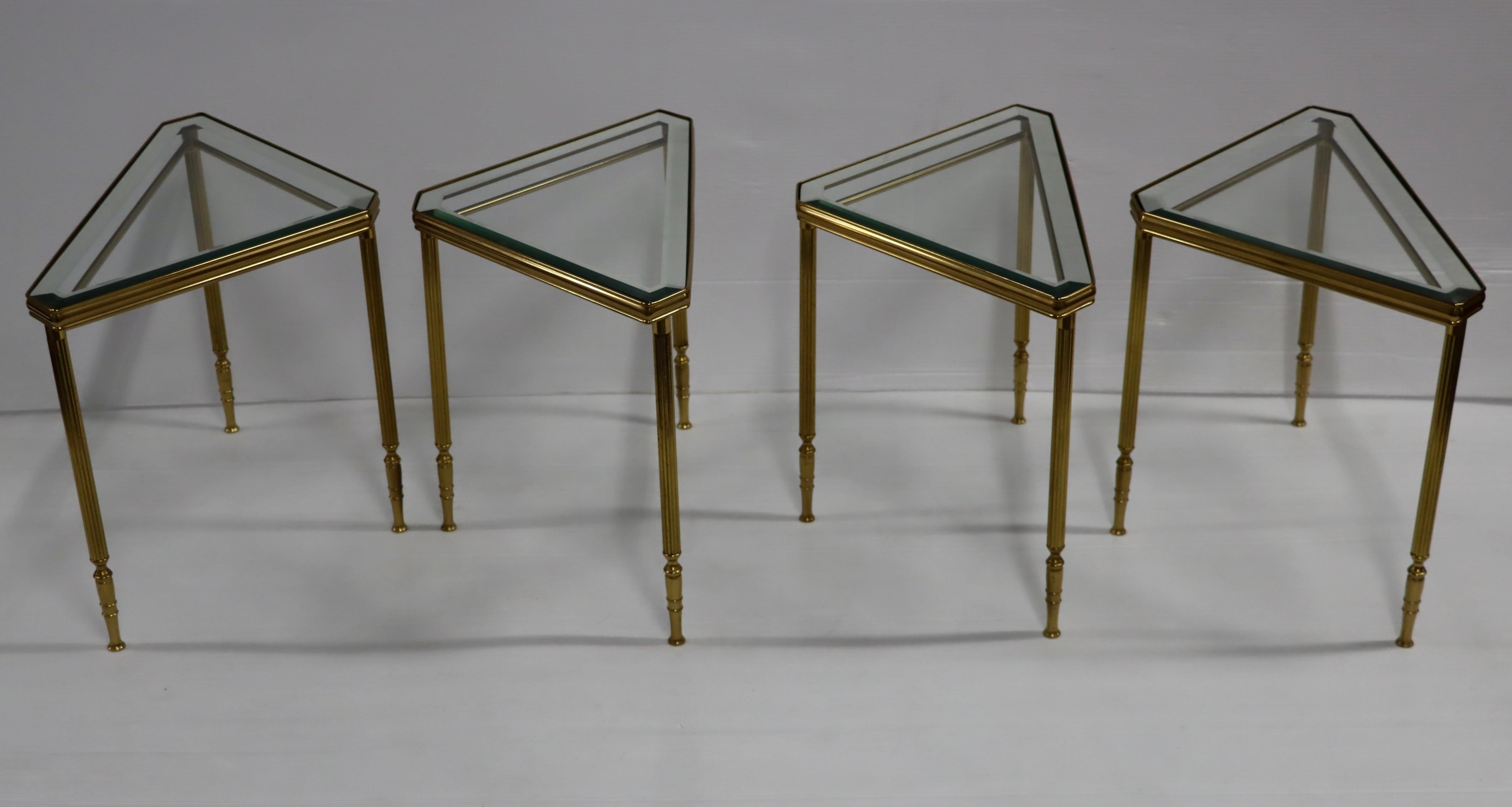 1950's Mid-Century Modern Brass Italian Triangular Side Tables / Coffee Table In Good Condition In New York, NY