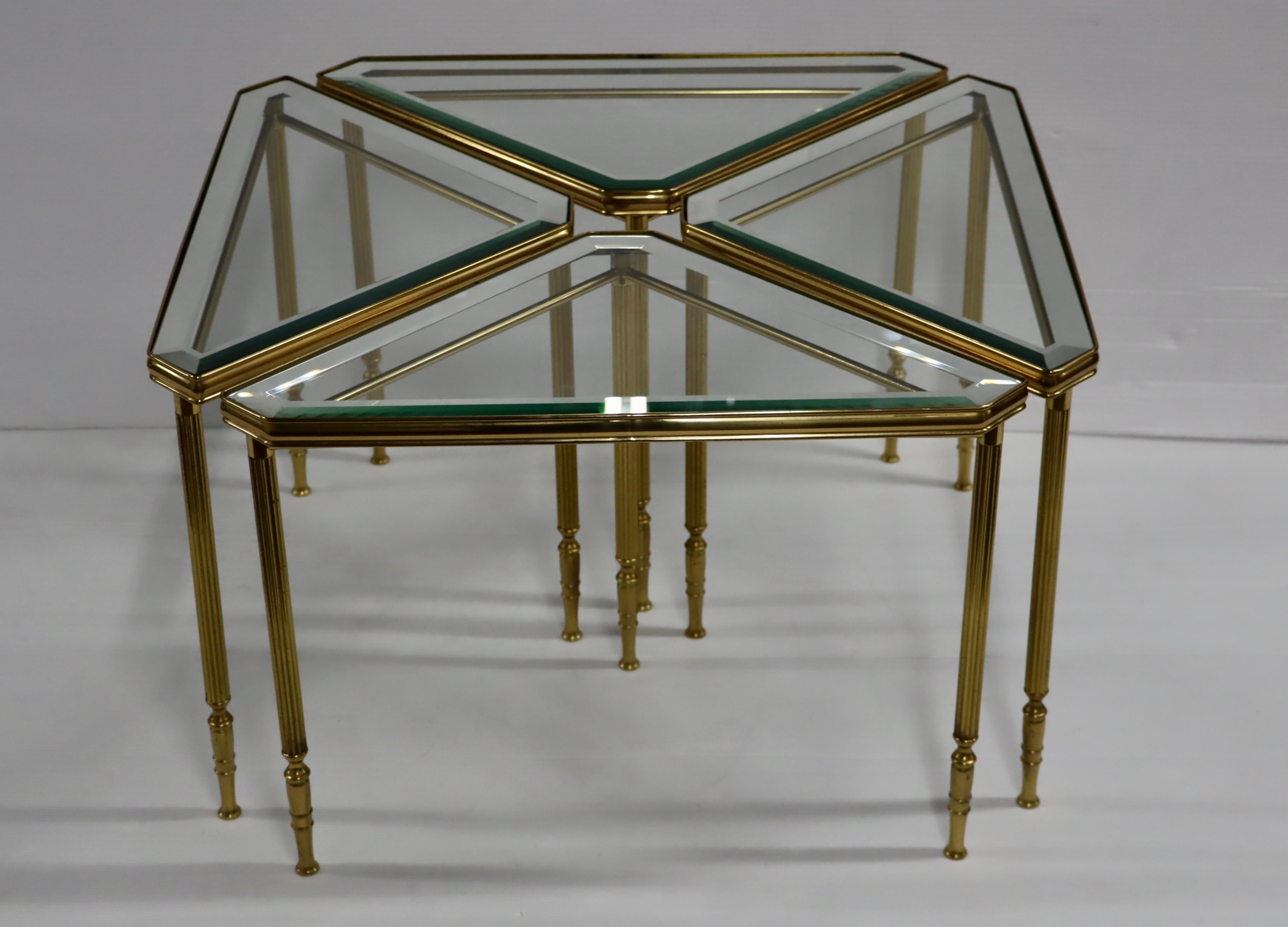 Mid-20th Century 1950's Mid-Century Modern Brass Italian Triangular Side Tables / Coffee Table
