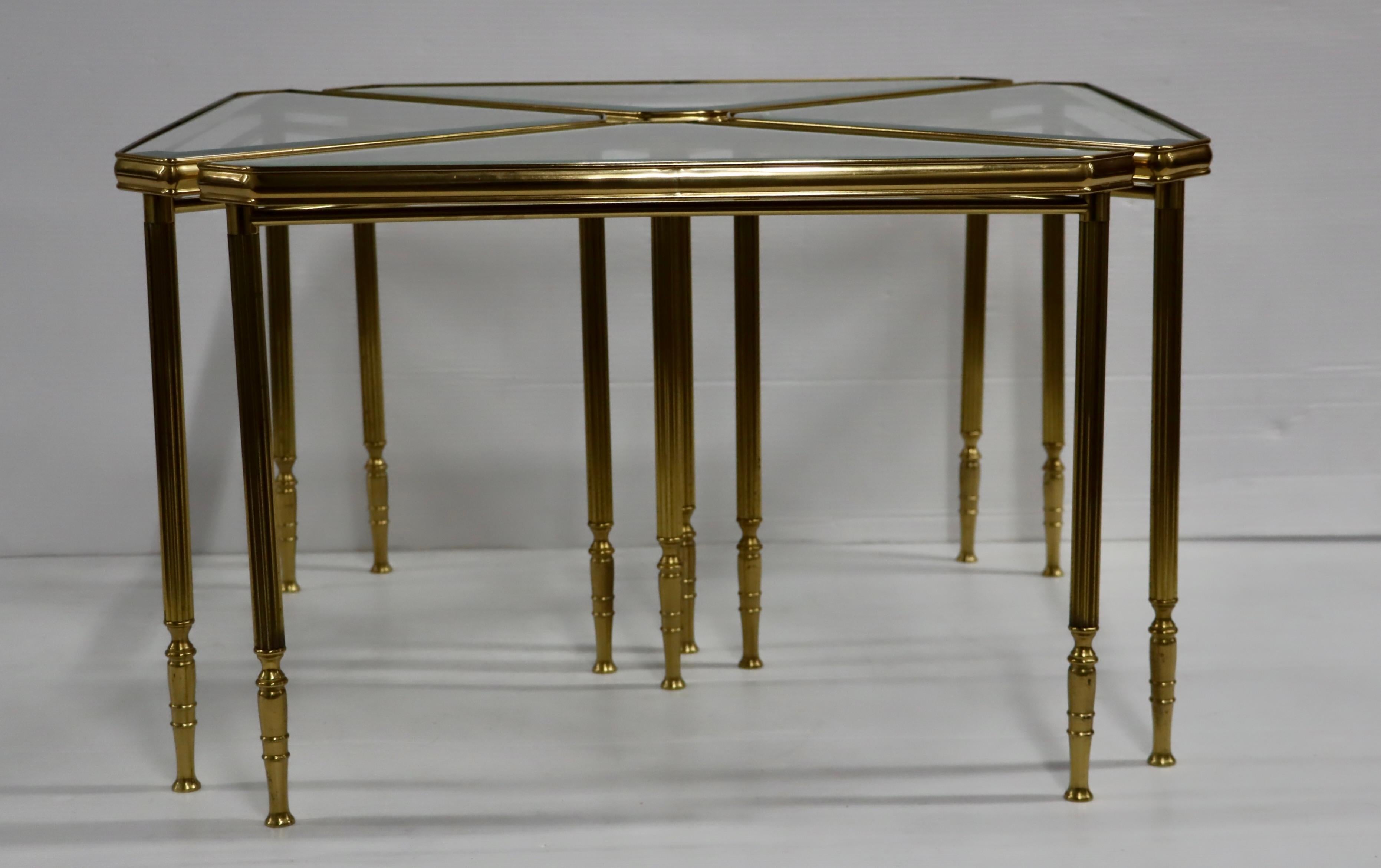 1950's Mid-Century Modern Brass Italian Triangular Side Tables / Coffee Table 1