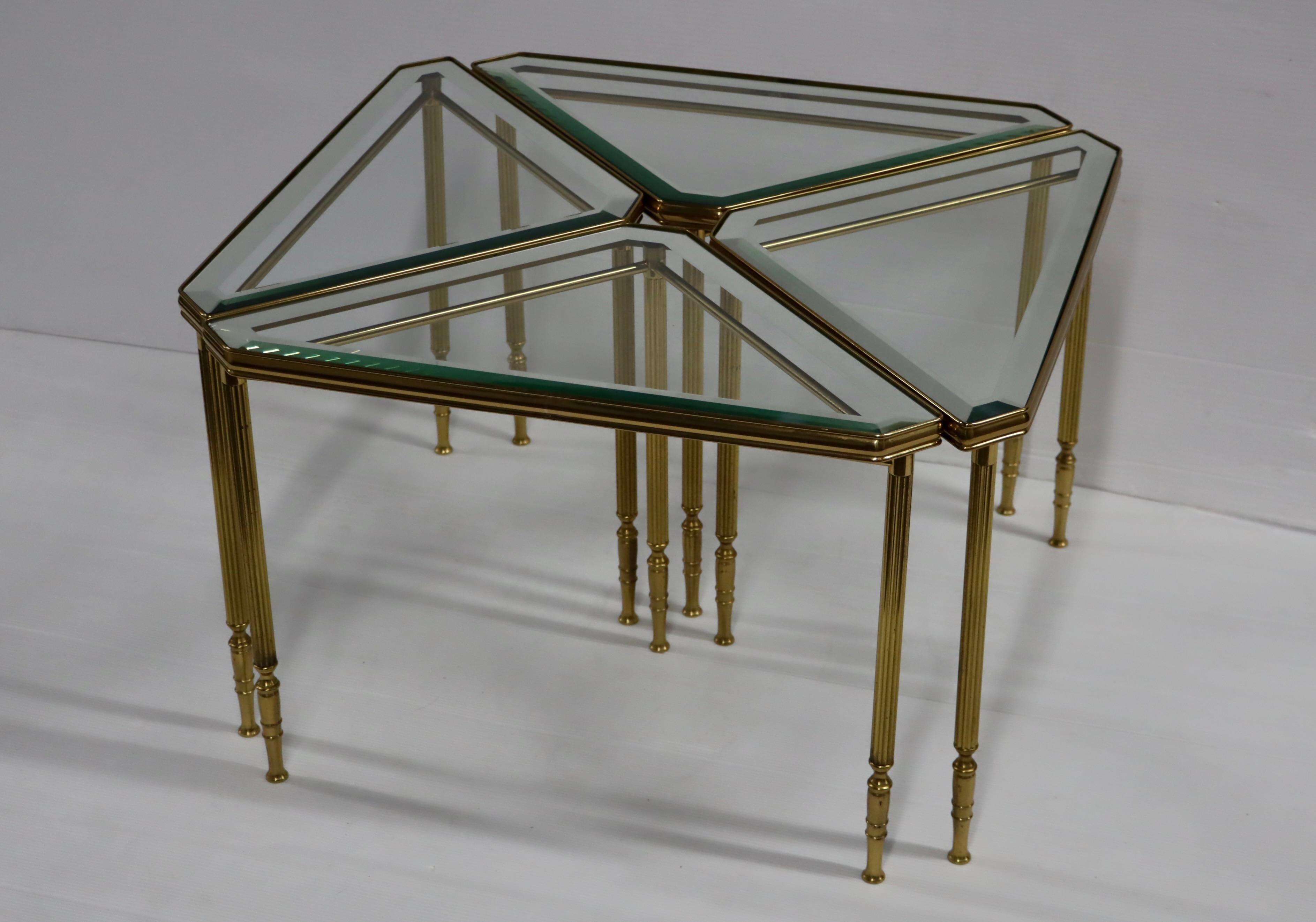 1950's Mid-Century Modern Brass Italian Triangular Side Tables / Coffee Table 2