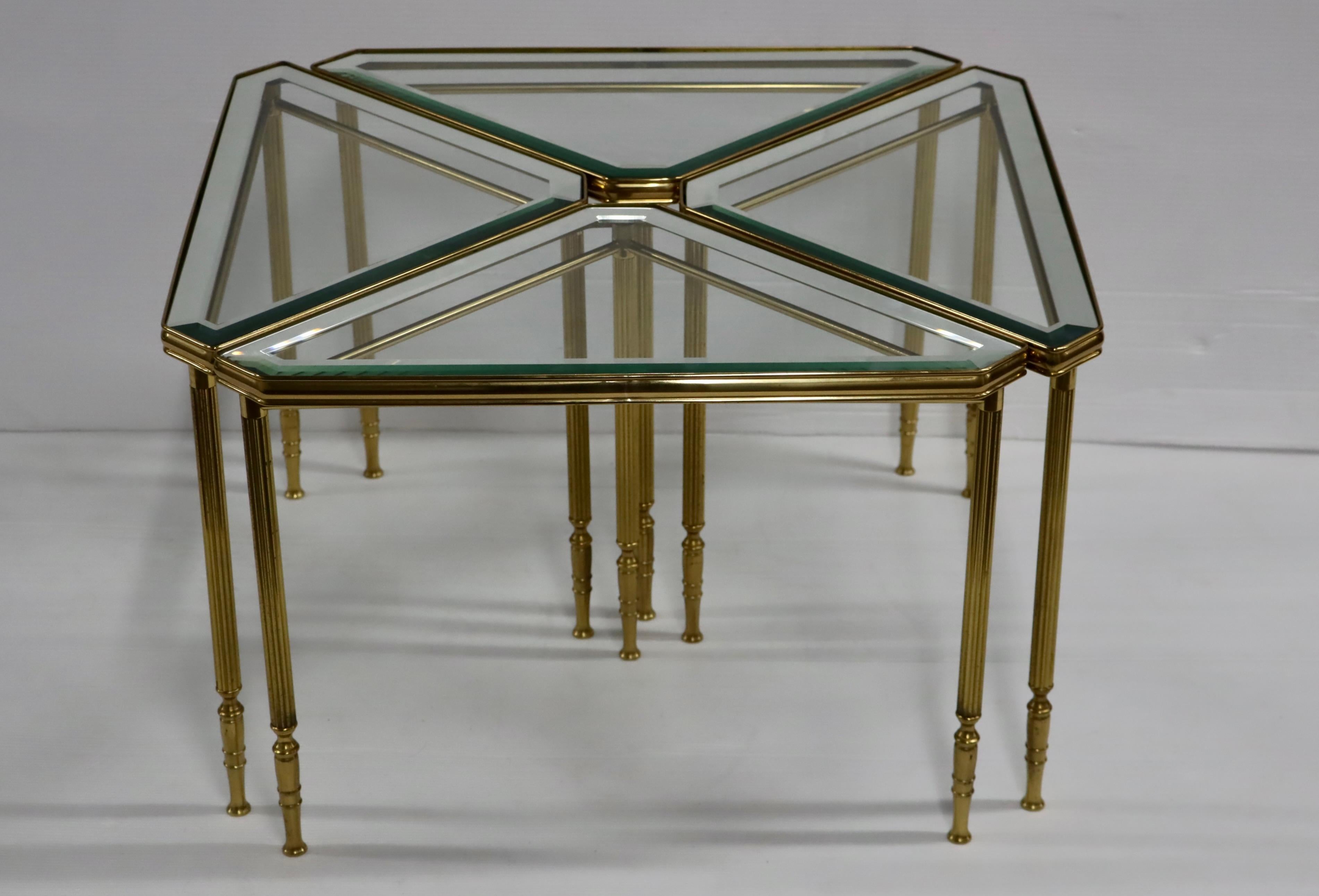 1950's Mid-Century Modern Brass Italian Triangular Side Tables / Coffee Table 3