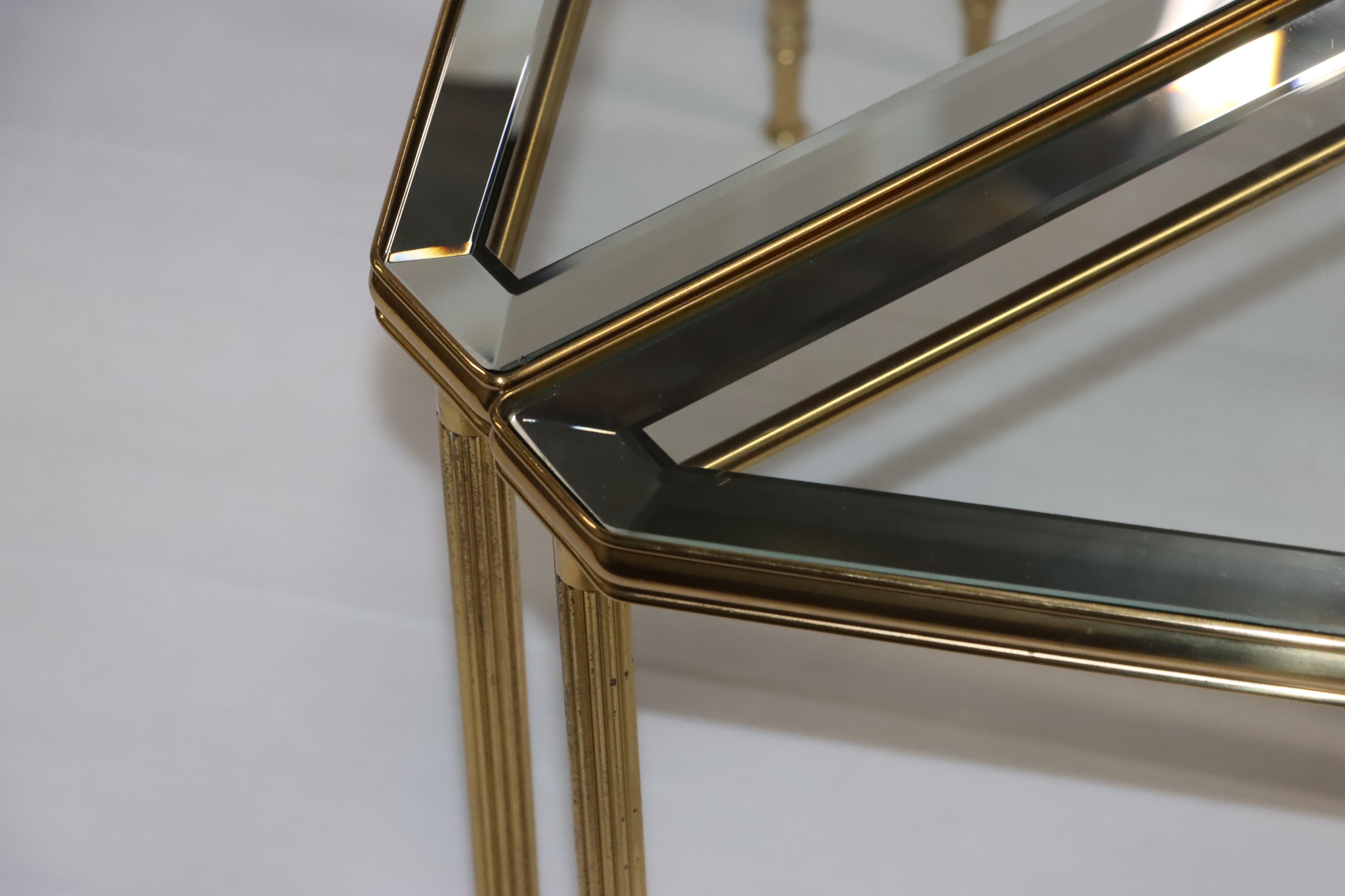 1950's Mid-Century Modern Brass Italian Triangular Side Tables / Coffee Table 4