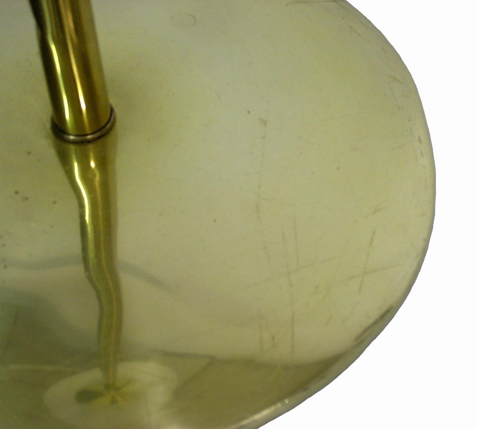 Mid-20th Century 1950s Mid-Century Modern Brass Torchiere Floor Lamp with Detailed Glass Shade For Sale