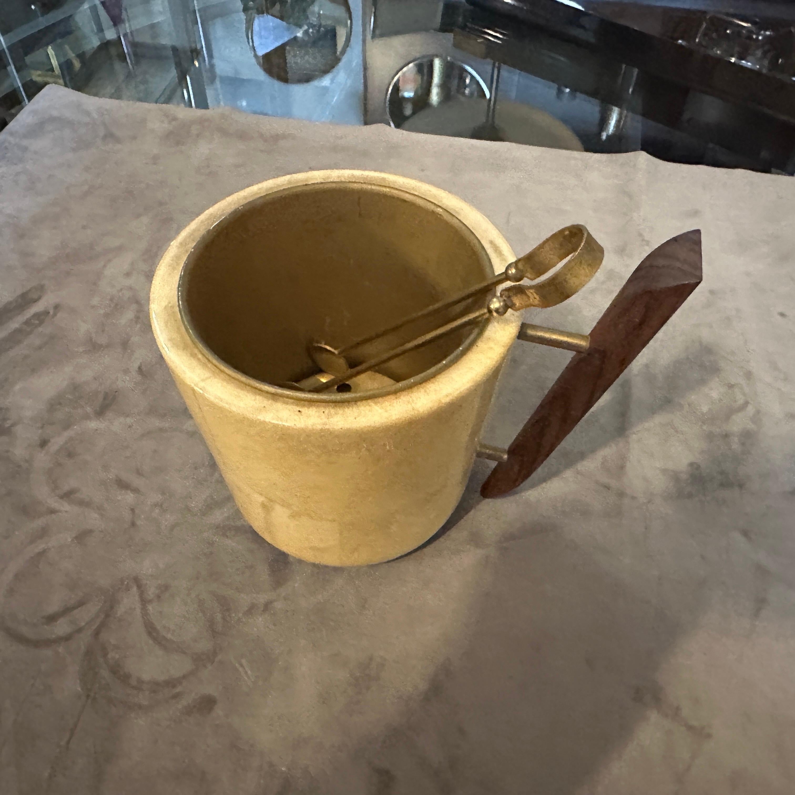 1950s Mid-Century Modern Brass, Wood and Goatskin Ice Bucket by Aldo Tura For Sale 4