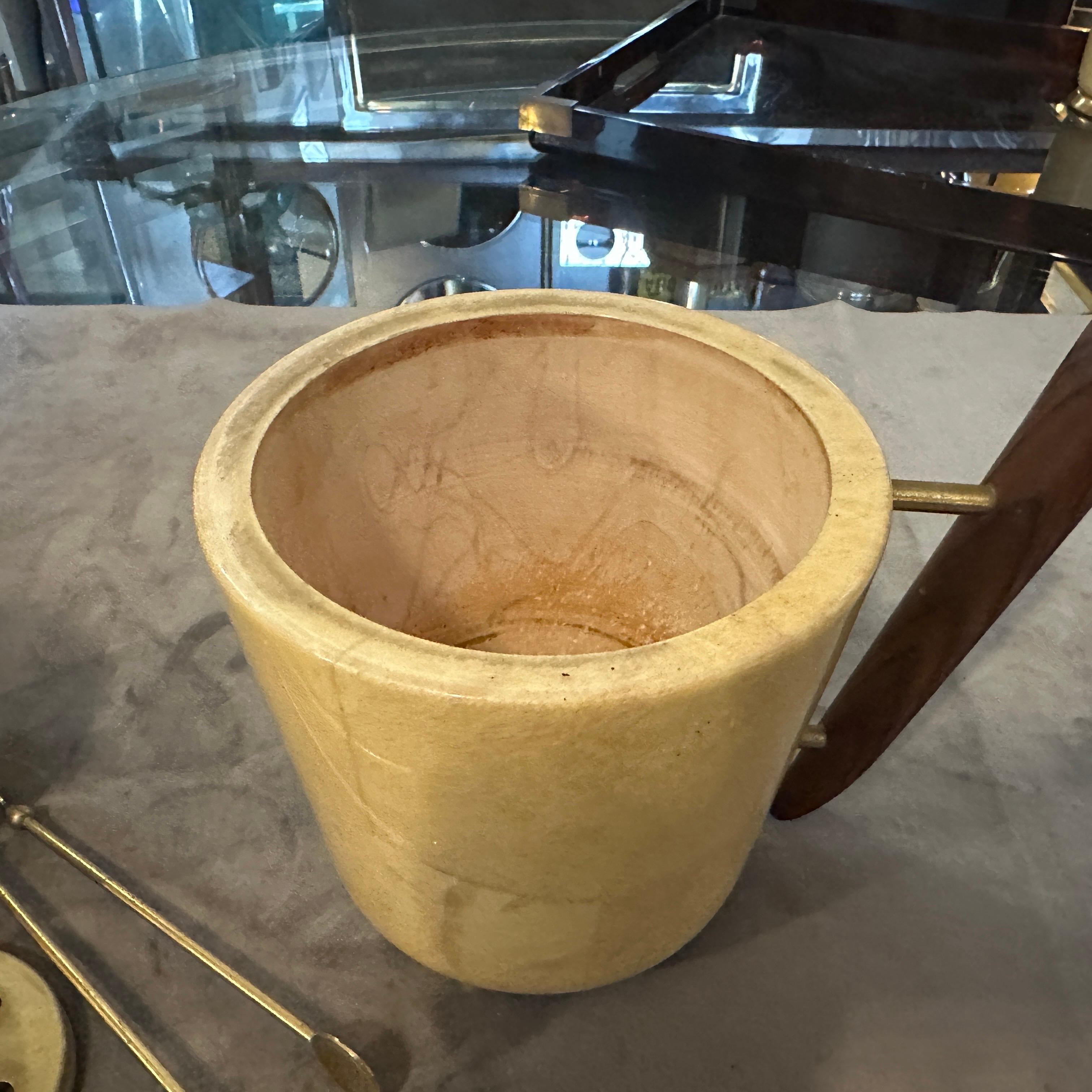 1950s Mid-Century Modern Brass, Wood and Goatskin Ice Bucket by Aldo Tura For Sale 1