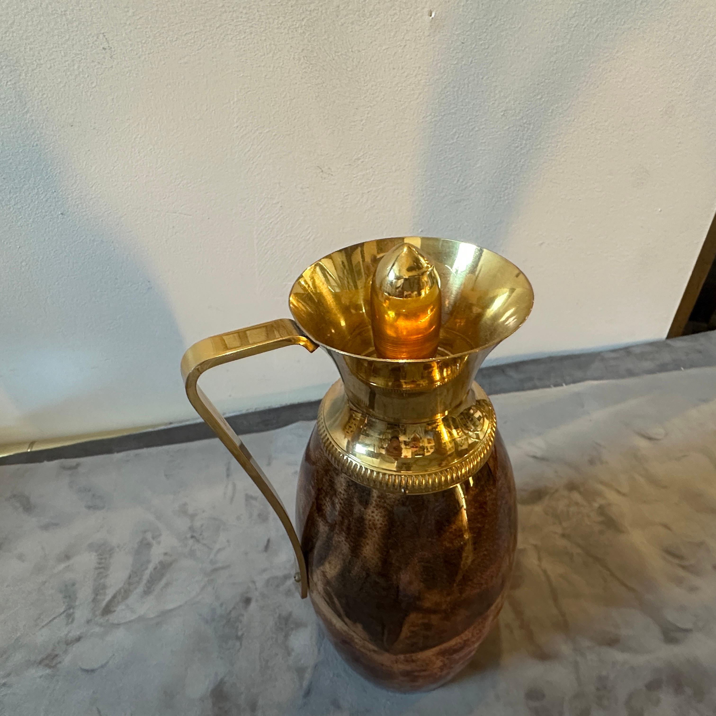 1950s Mid-Century Modern Brown Goatskin and Brass Carafe By Aldo Tura For Sale 1