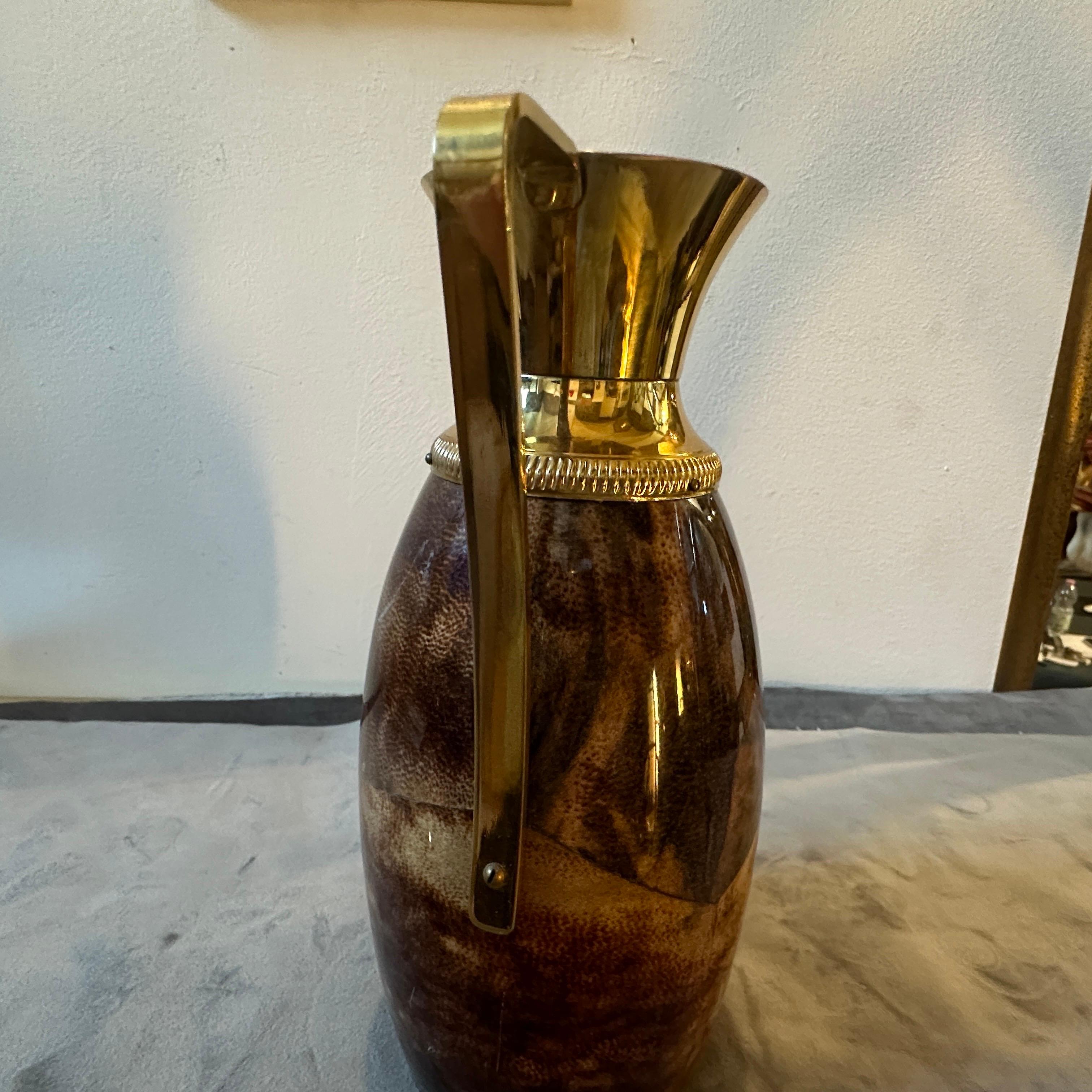 1950s Mid-Century Modern Brown Goatskin and Brass Carafe By Aldo Tura For Sale 3