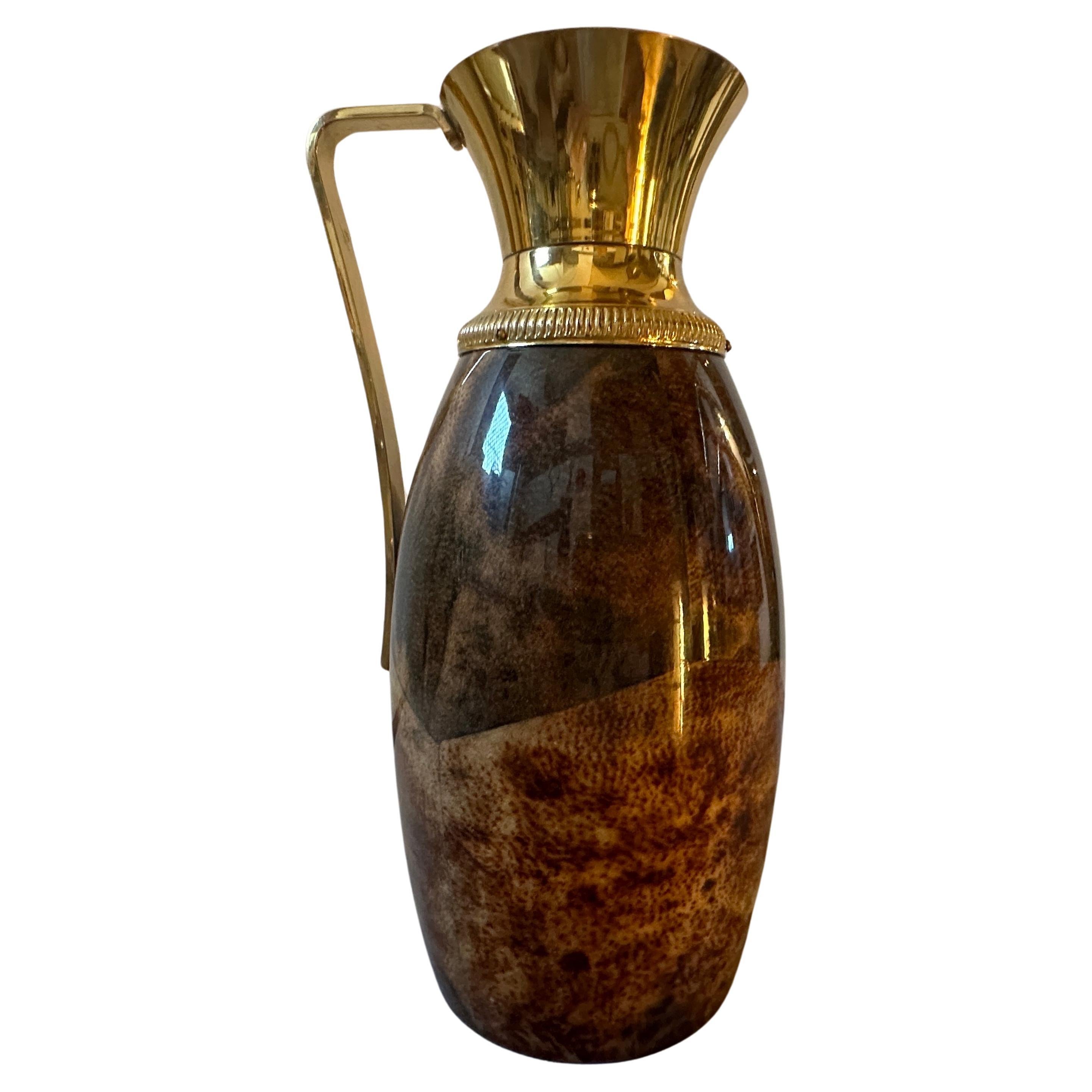 1950s Mid-Century Modern Brown Goatskin and Brass Carafe By Aldo Tura For Sale