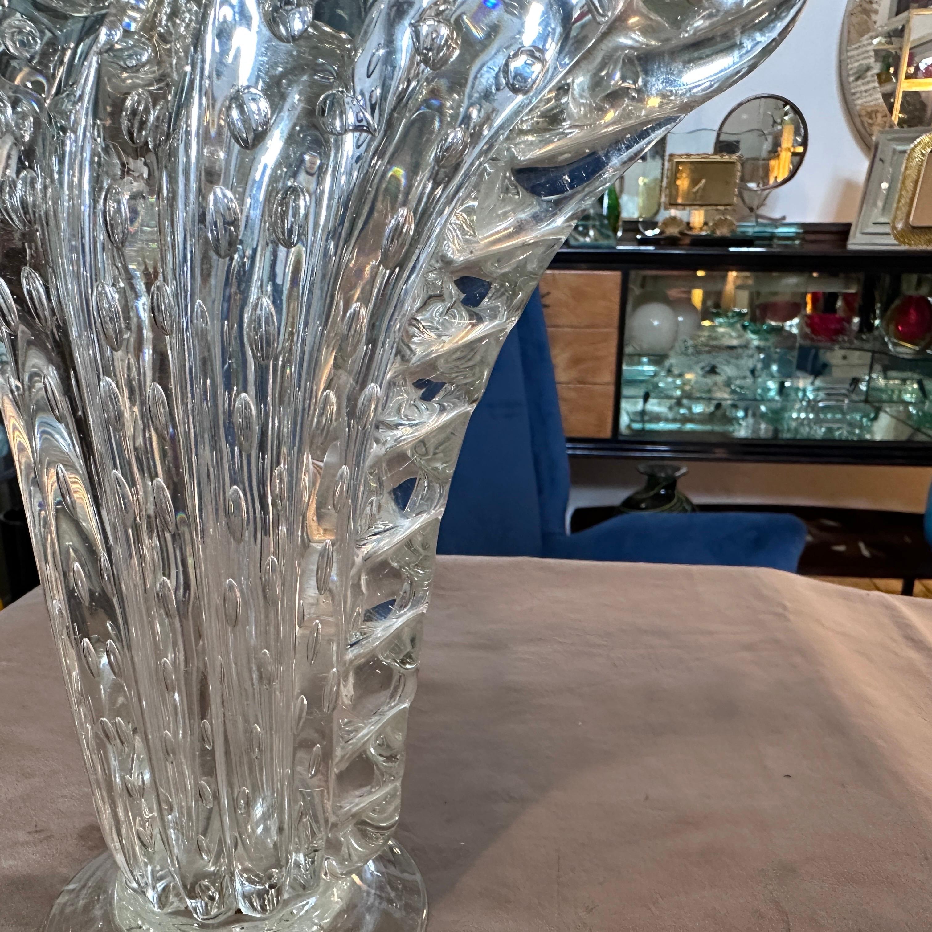 1950s Mid-Century Modern Bullicante Clear Murano Glass Vase by Barovier 3