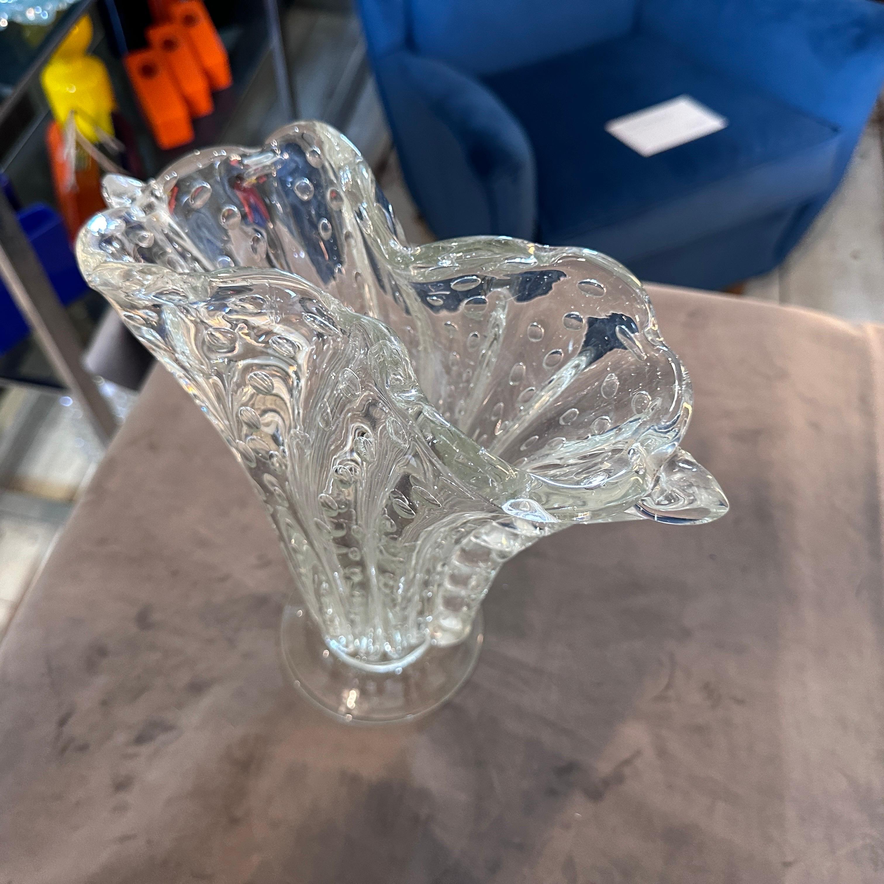 1950s Mid-Century Modern Bullicante Clear Murano Glass Vase by Barovier For Sale 4