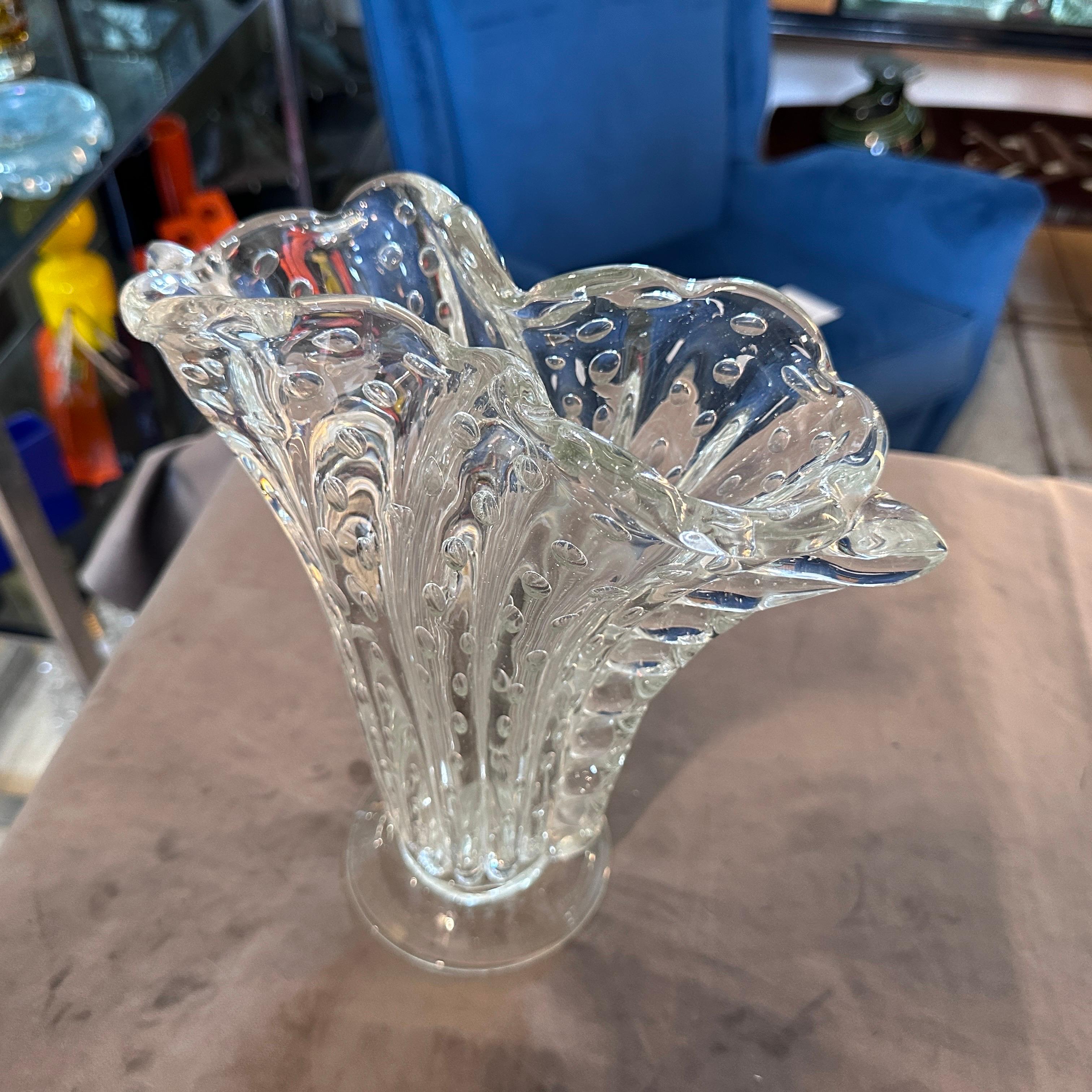 1950s Mid-Century Modern Bullicante Clear Murano Glass Vase by Barovier For Sale 2