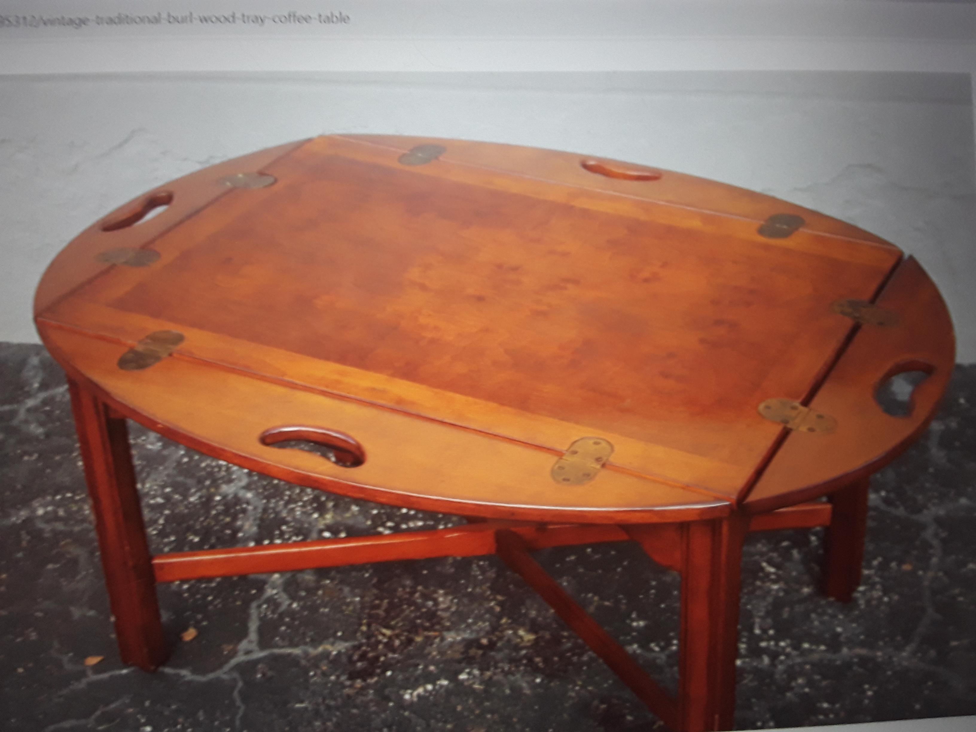 1950's Mid Century Modern Burl Wood Serving Tray style Coffee Table For Sale 2