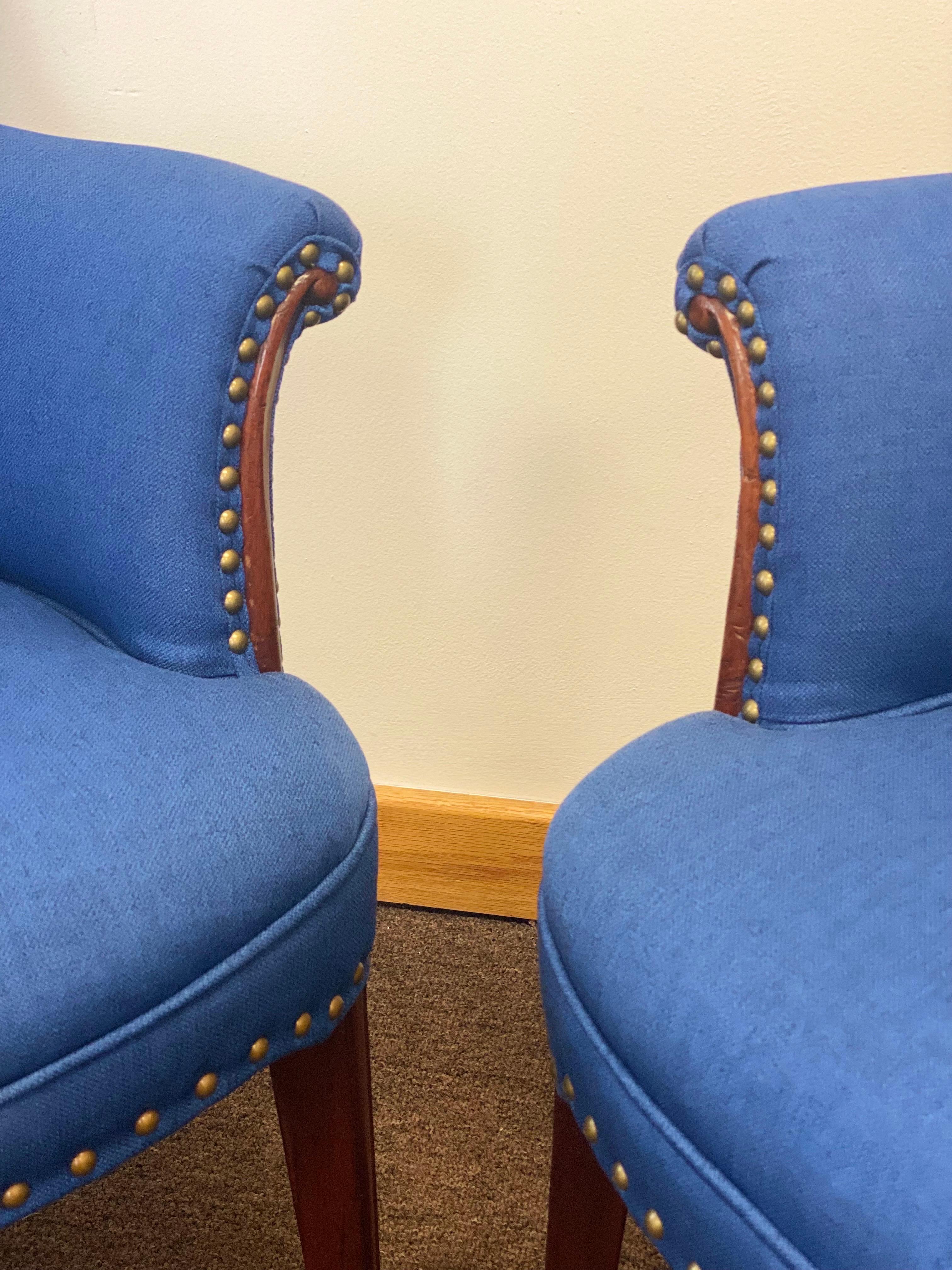 1950s Mid-Century Modern Butterfly Royal Blue Wingback Chairs, a Pair 1