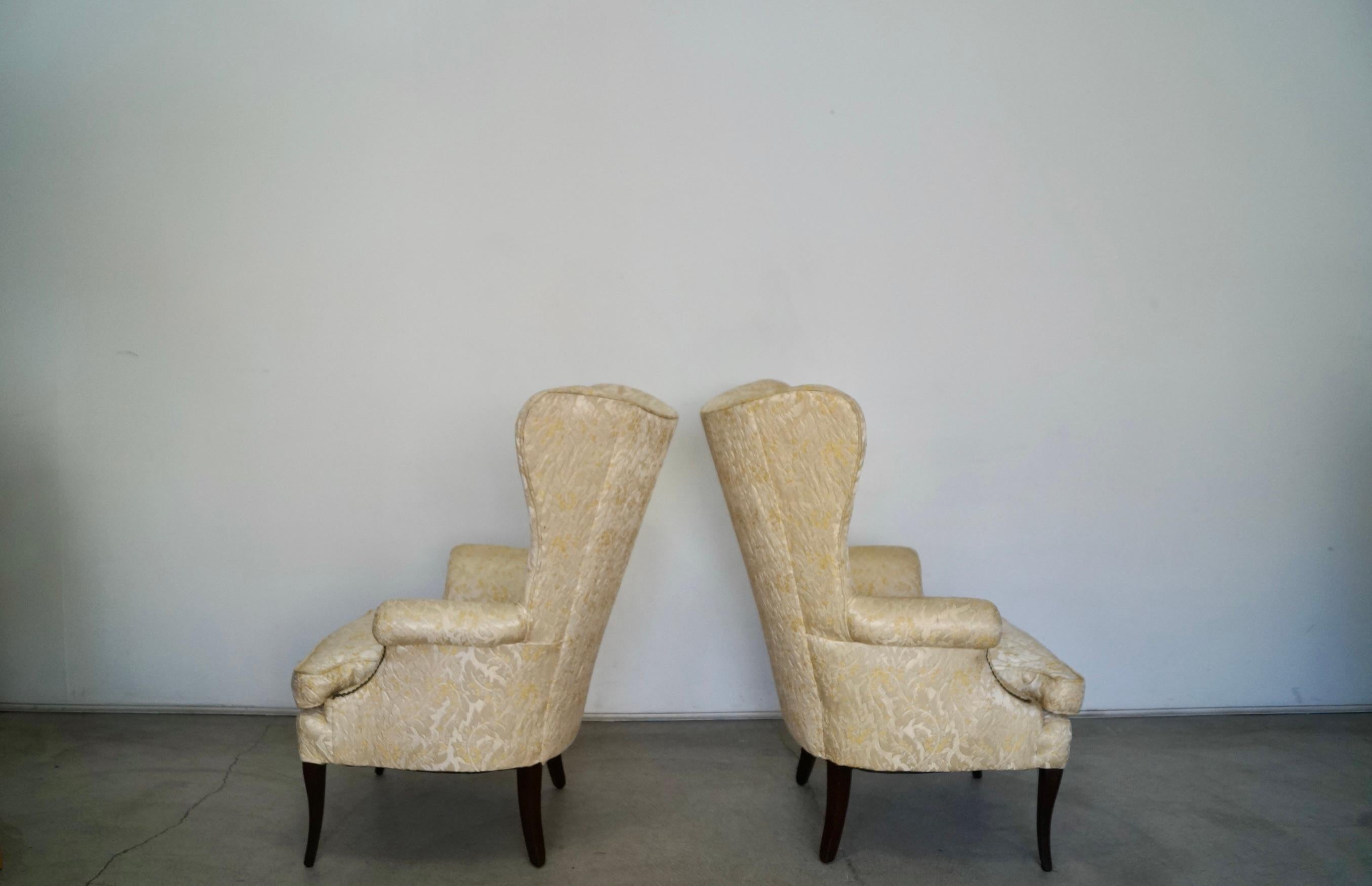 Silk 1950s Mid-Century Modern Butterfly Wingback Chairs, a Pair