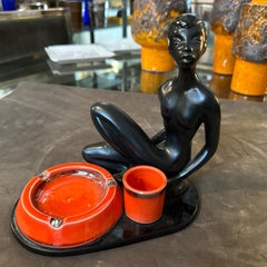 1950s Mid-Century Modern Ceramic and Black Glass Italian Smoking Set