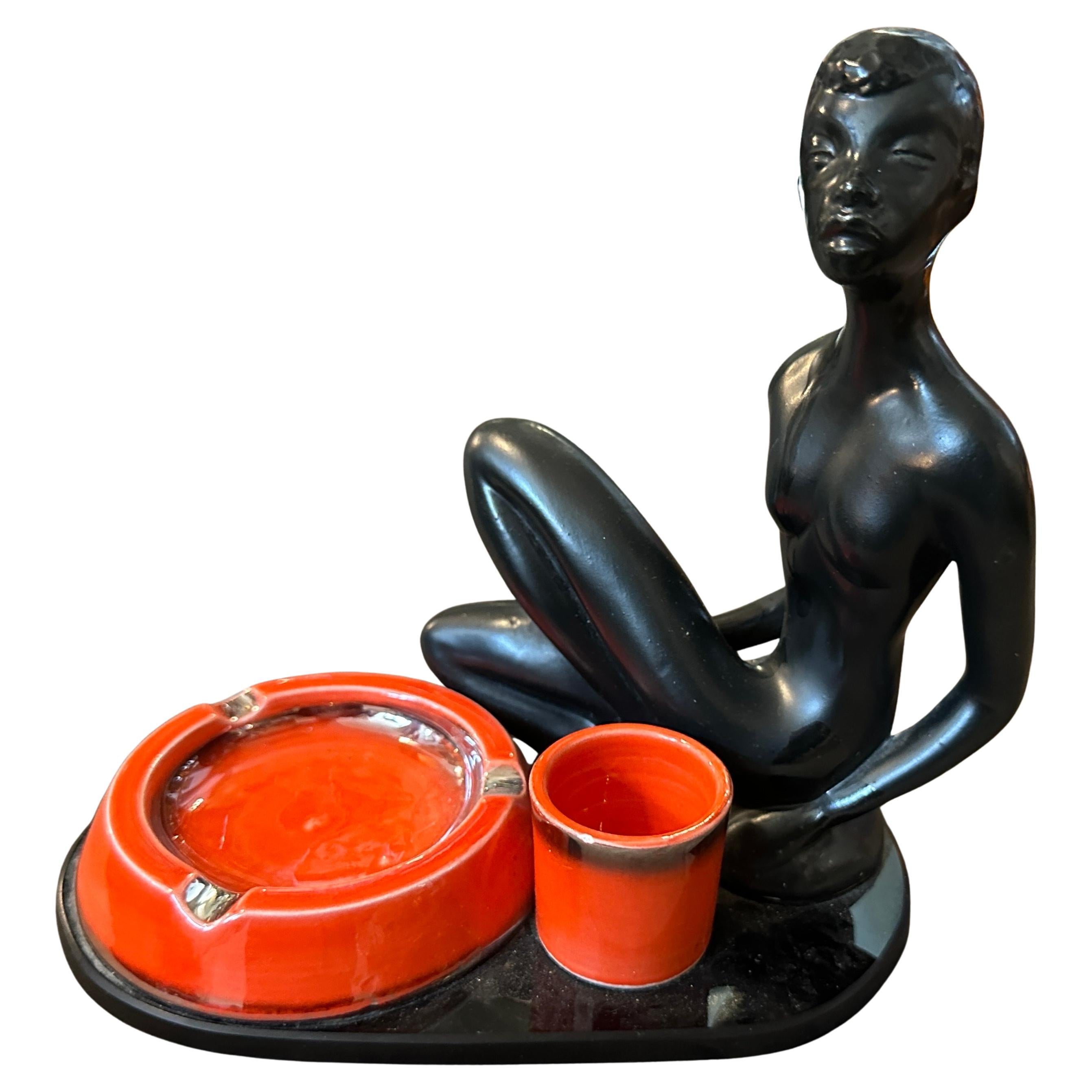 1950s Mid-Century Modern Ceramic and Black Glass Italian Smoking Set For Sale