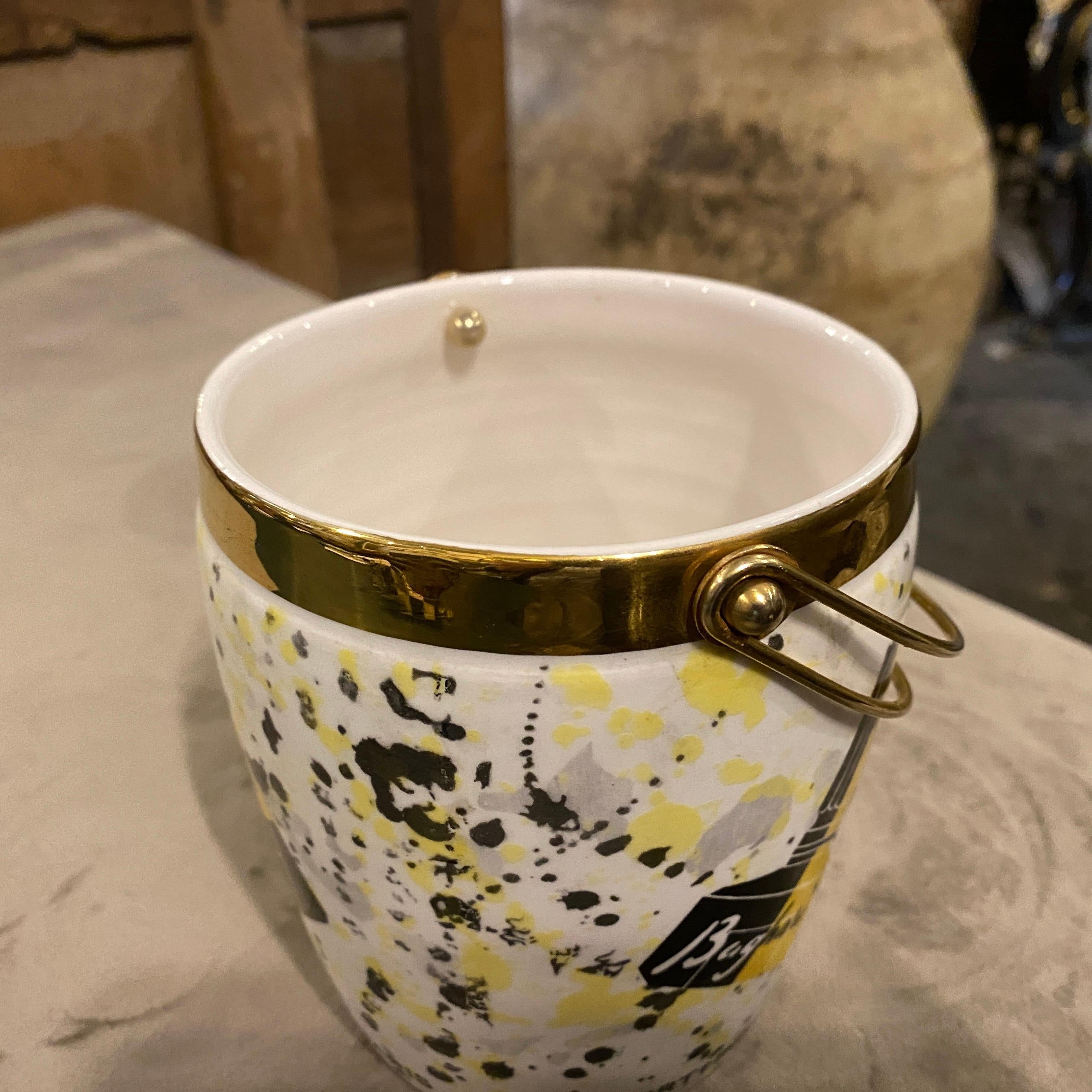 1950s Mid-Century Modern Ceramic and Brass Italian Ice Bucket by Robert Piguet 1