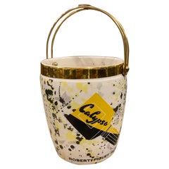 1950s Mid-Century Modern Ceramic and Brass Italian Ice Bucket by Robert Piguet