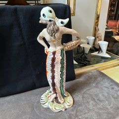 1950s Mid-Century Modern Ceramic Italian Figure of a Woman with Fishes