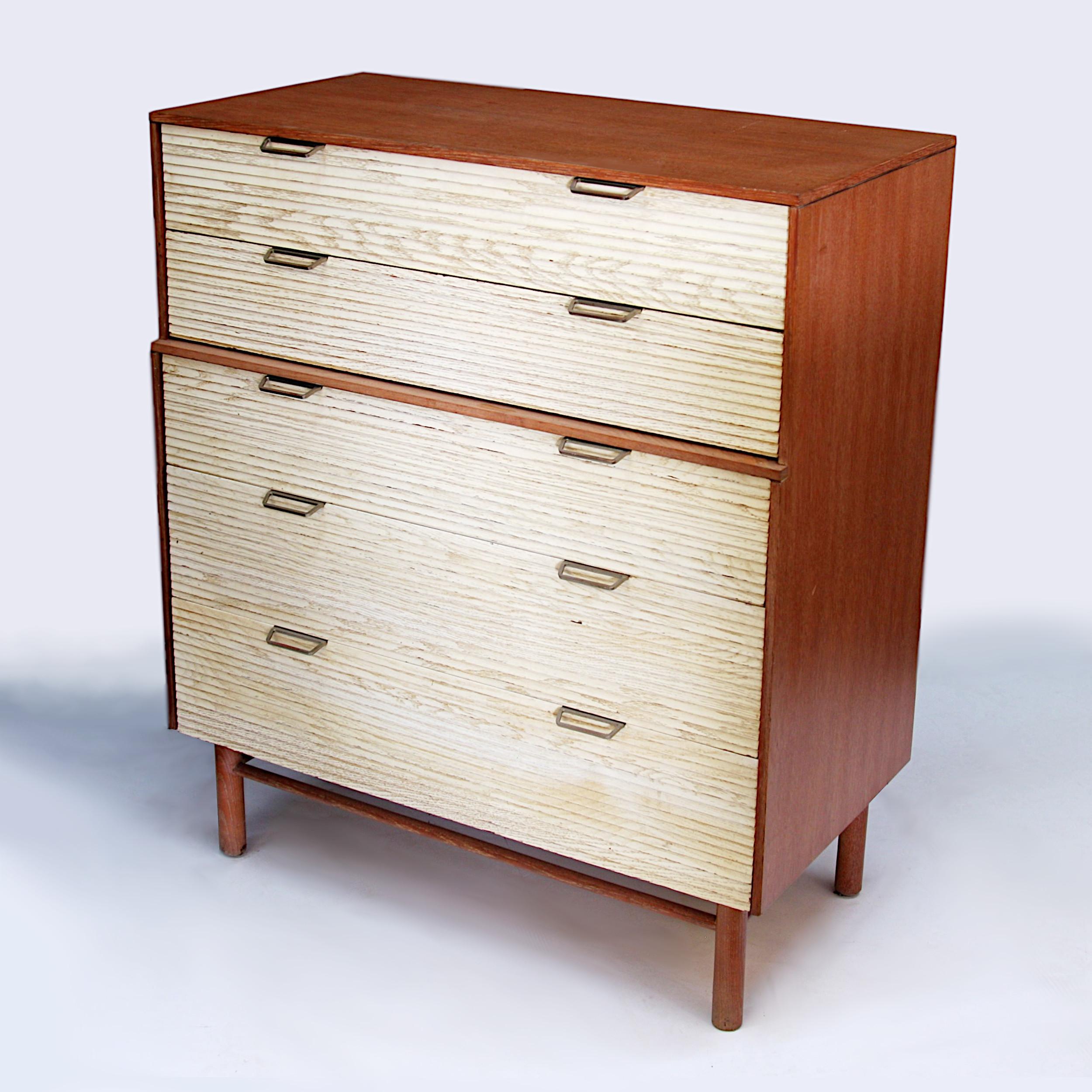 American 1950s Mid-Century Modern Cerused Oak Highboy Dresser by Raymond Loewy for Mengel