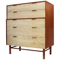 Vintage 1950s Mid-Century Modern Cerused Oak Highboy Dresser by Raymond Loewy for Mengel