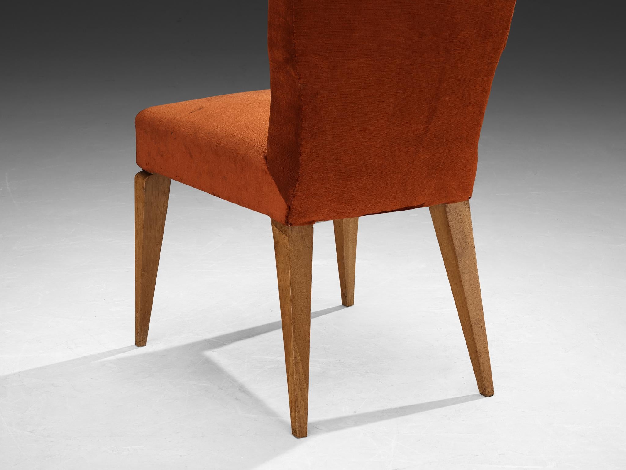 Italian 1950s Mid-Century Modern Chair in Cherry and Burnt Orange Velvet For Sale