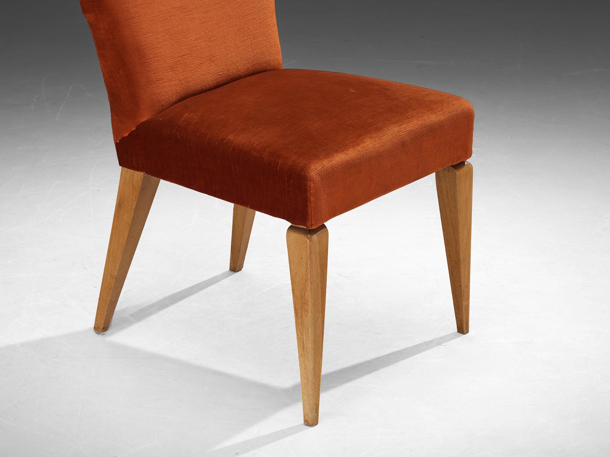 1950s Mid-Century Modern Chair in Cherry and Burnt Orange Velvet In Good Condition For Sale In Waalwijk, NL