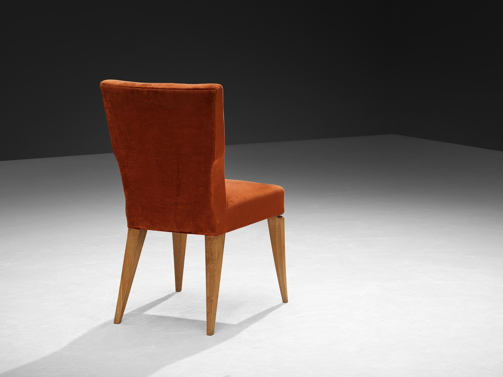 Mid-20th Century 1950s Mid-Century Modern Chair in Cherry and Burnt Orange Velvet For Sale