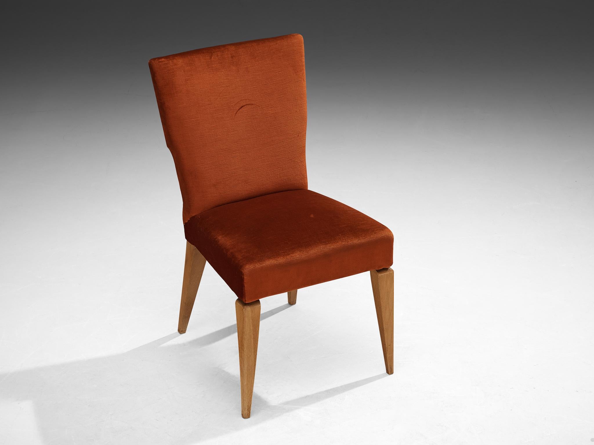Fabric 1950s Mid-Century Modern Chair in Cherry and Burnt Orange Velvet For Sale