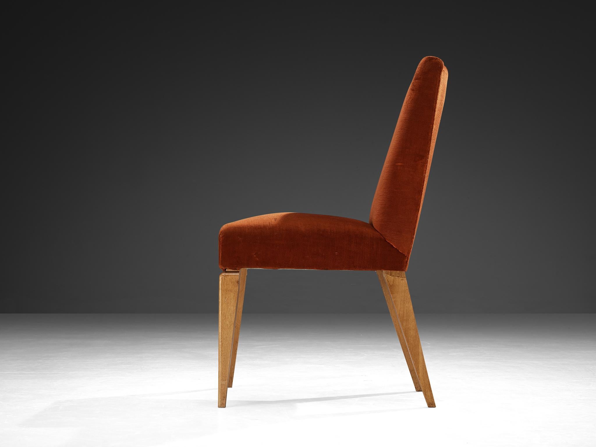 1950s Mid-Century Modern Chair in Cherry and Burnt Orange Velvet For Sale 1
