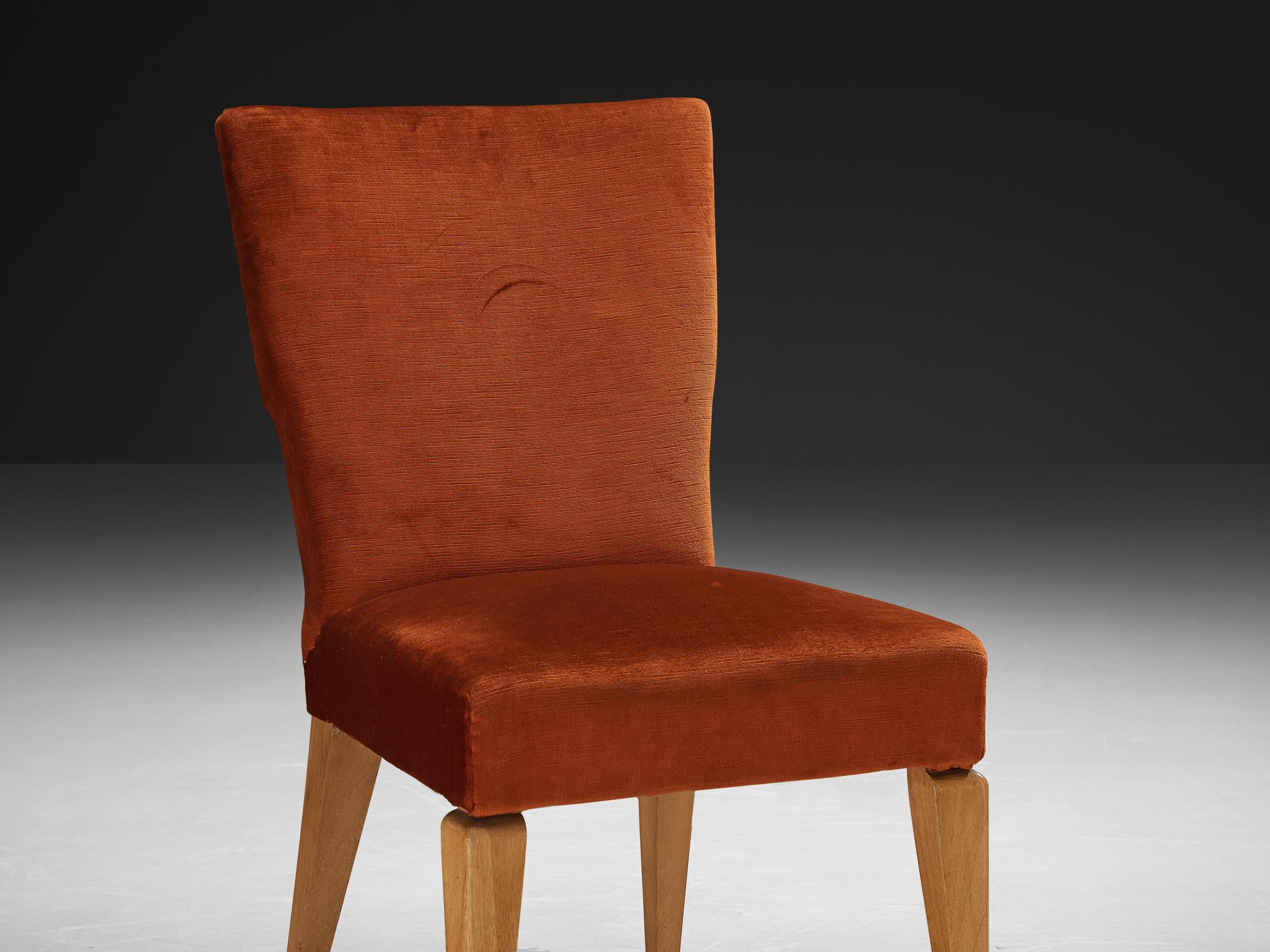 1950s Mid-Century Modern Chair in Cherry and Burnt Orange Velvet For Sale 2