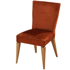 1950s Mid-Century Modern Chair in Cherry and Burnt Orange Velvet