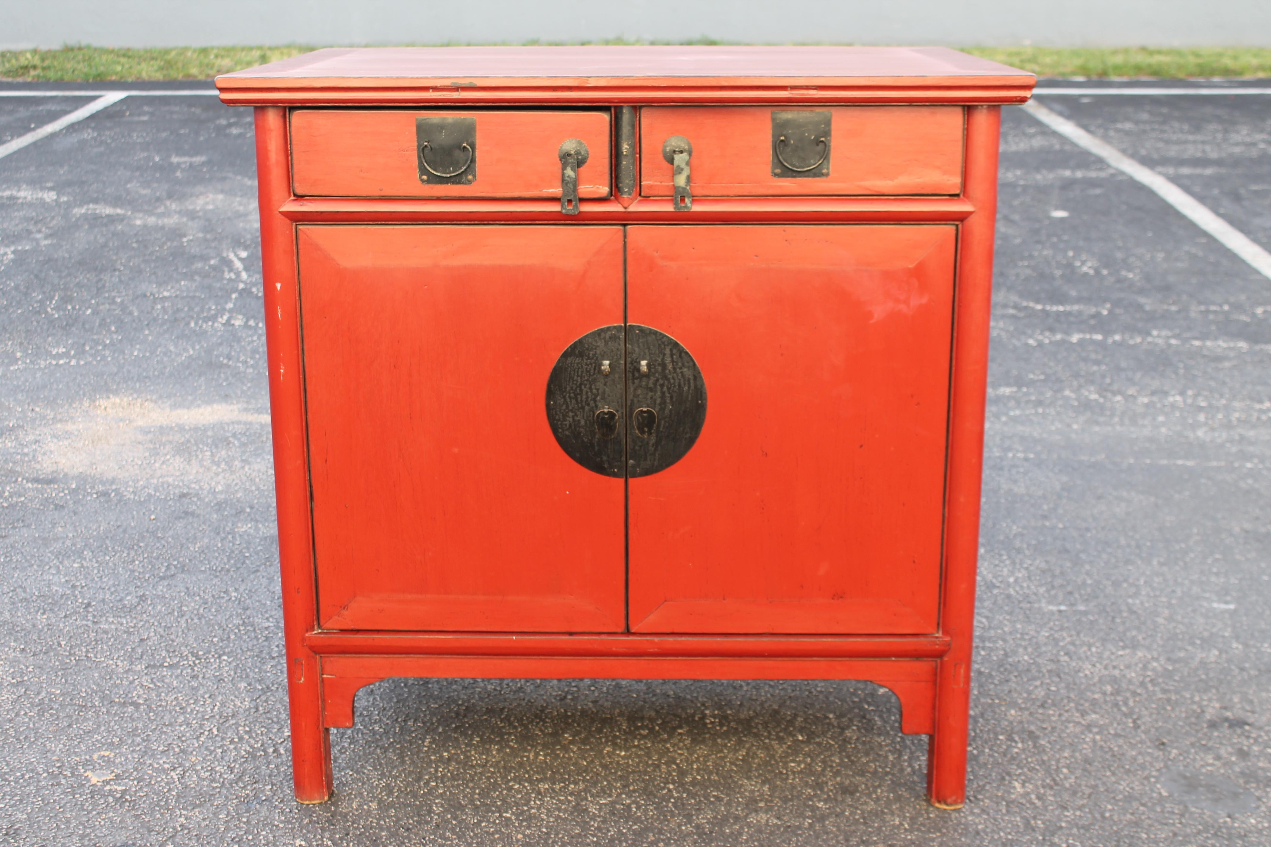 Mid-Century Modern 1950's Mid Century Modern Chinoise Asian Red Cabinet  For Sale