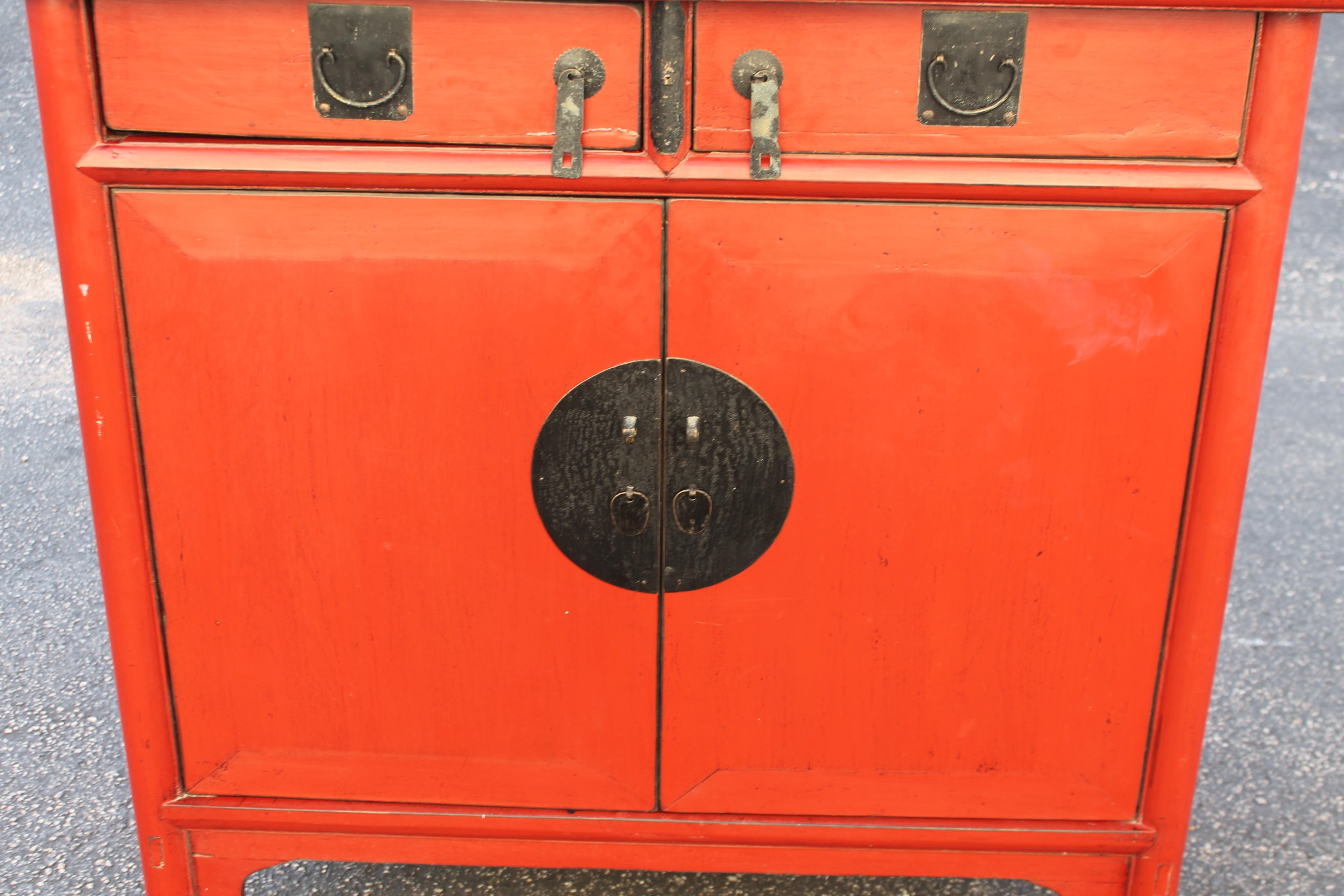 1950's Mid Century Modern Chinoise Asian Red Cabinet  For Sale 1
