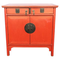 1950's Mid Century Modern Chinoise Asian Red Cabinet 