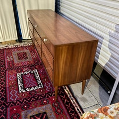 1950s Mid Century Modern Dixie Walnut Lowboy 9 Drawer Dresser