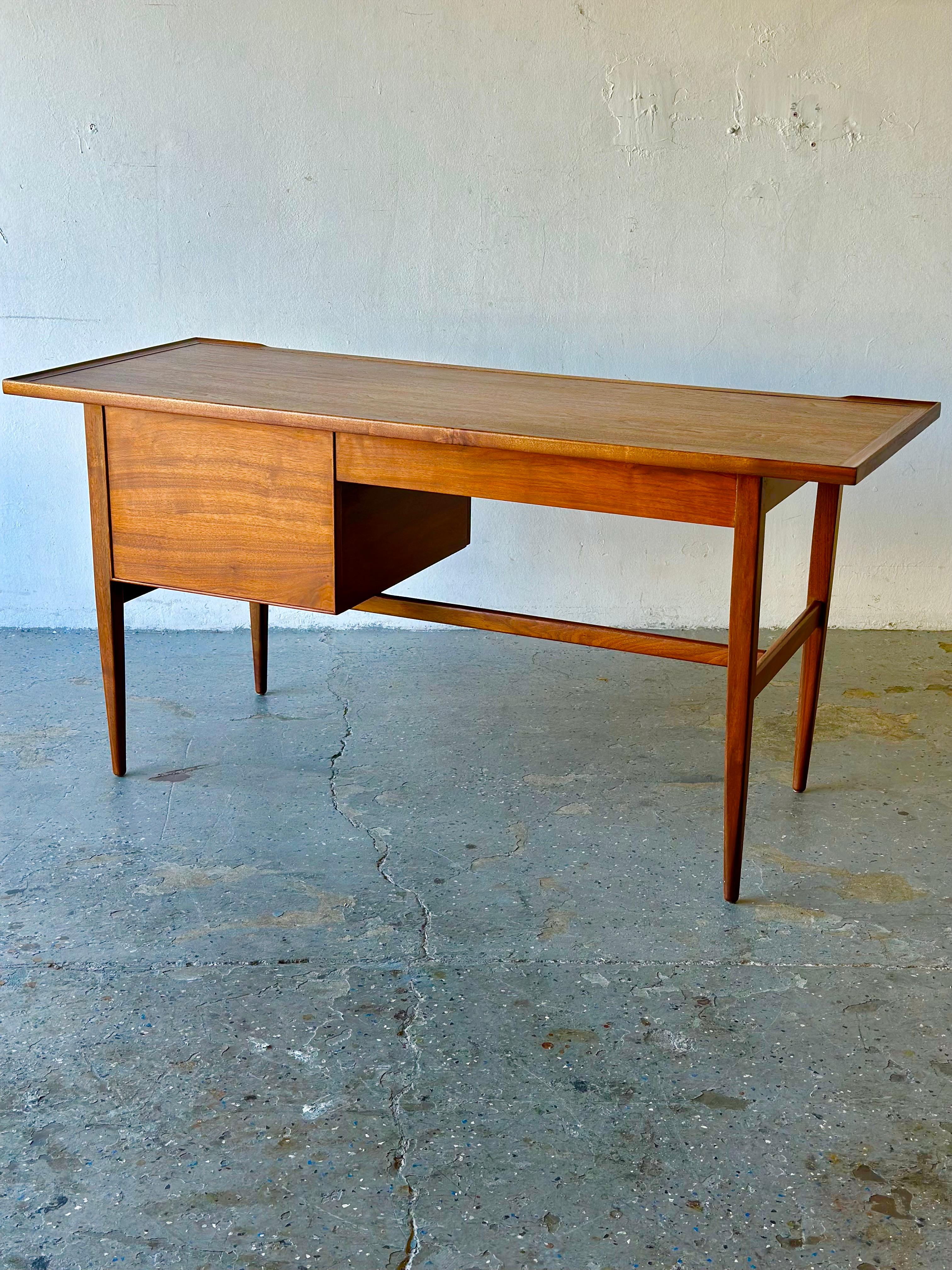 American 1950s Mid Century Modern Drexel Declaration Kipp Stewart Walnut Writing Desk For Sale