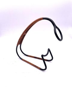 1950's Mid-Century Modern Elegant Wine Bottle Holder with Cane Wrapped Handle