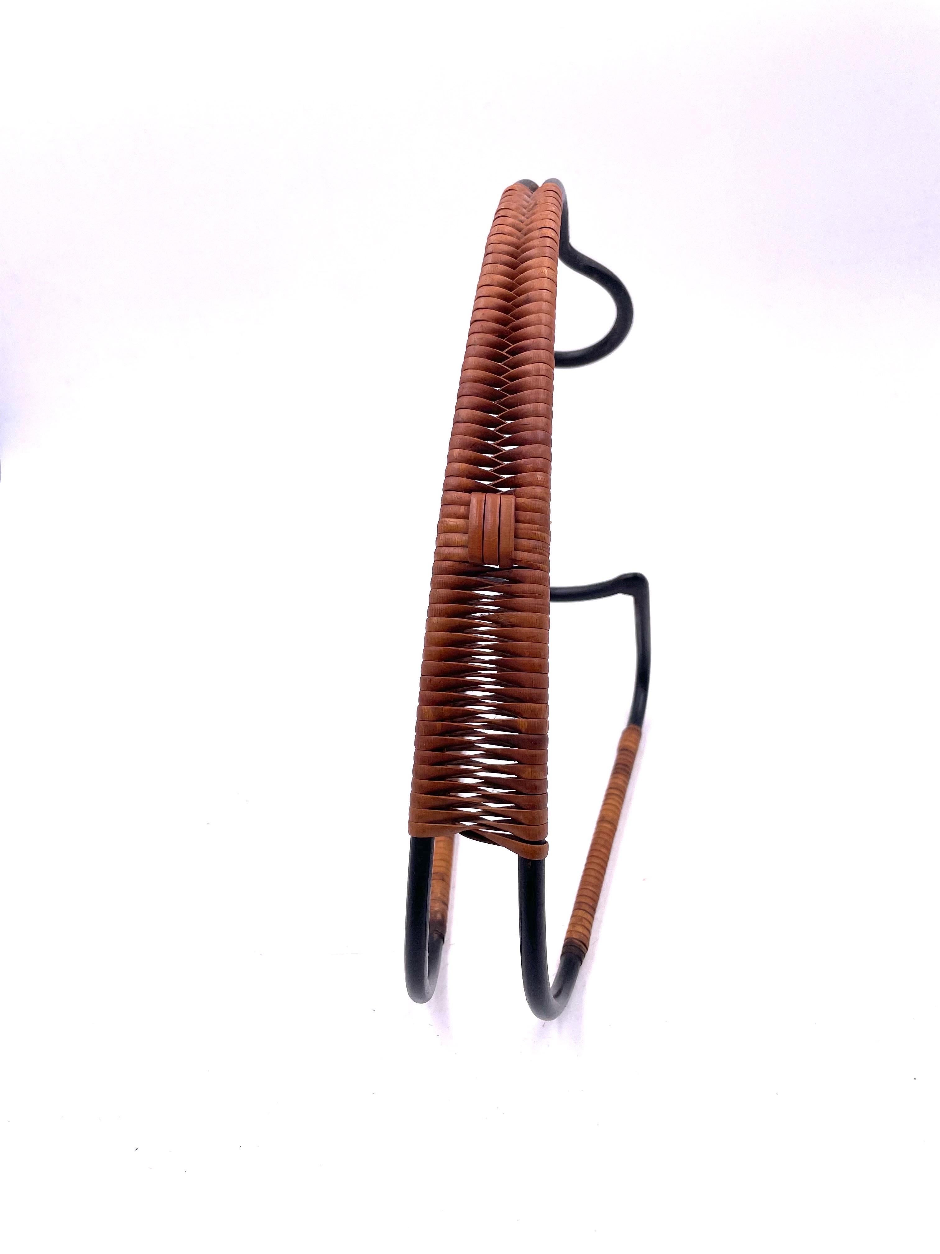 Danish 1950's Mid-Century Modern Elegant Wine Bottle Holder with Cane Wrapped Handle For Sale
