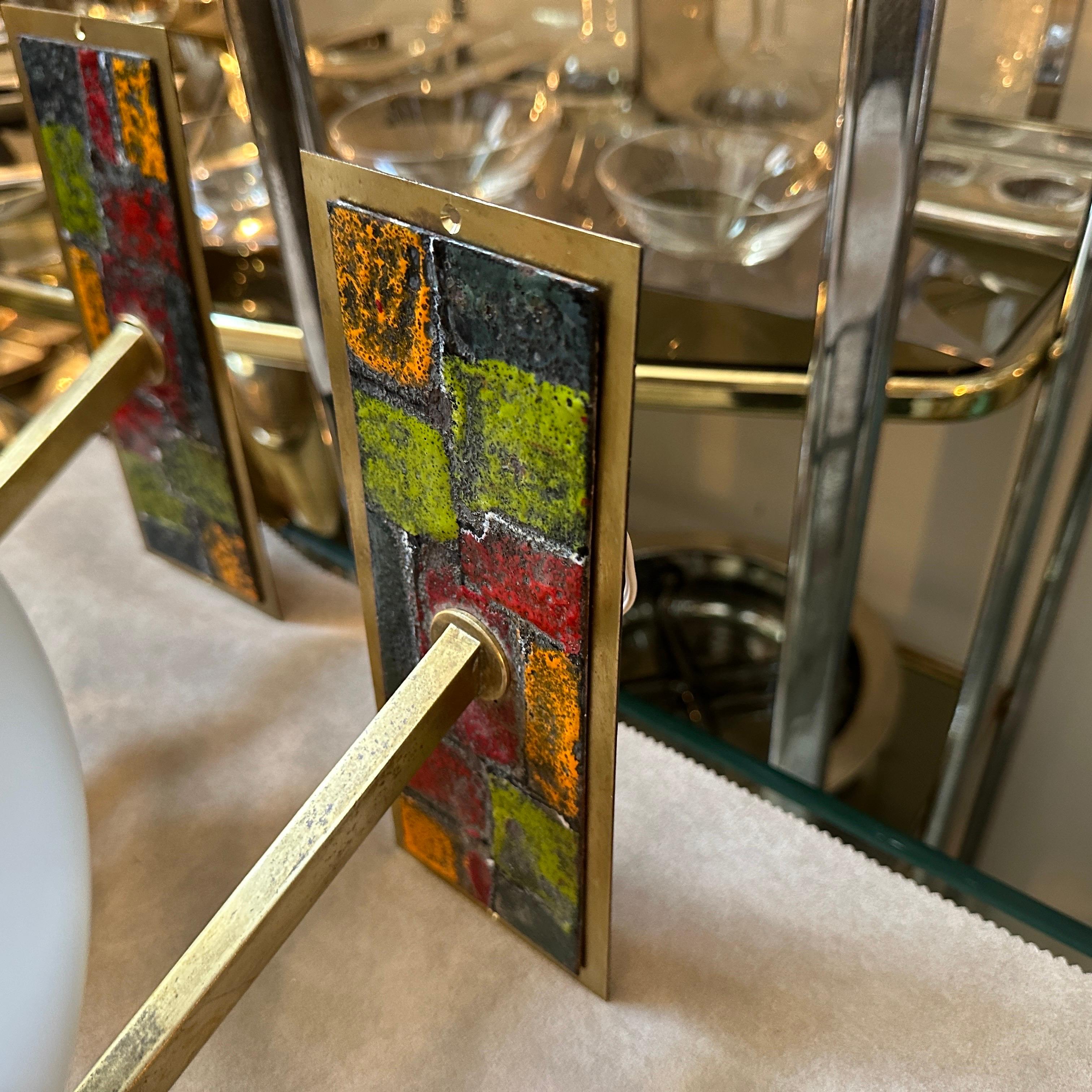 1950s Mid-Century Modern Enameled Brass and Glass Italian Wall Sconces For Sale 4