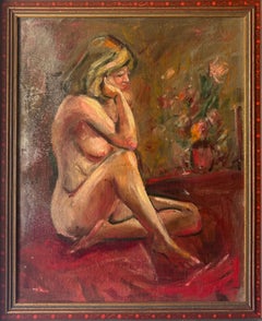 1950s Mid-Century Modern Expressionist Female Nude Oil Painting