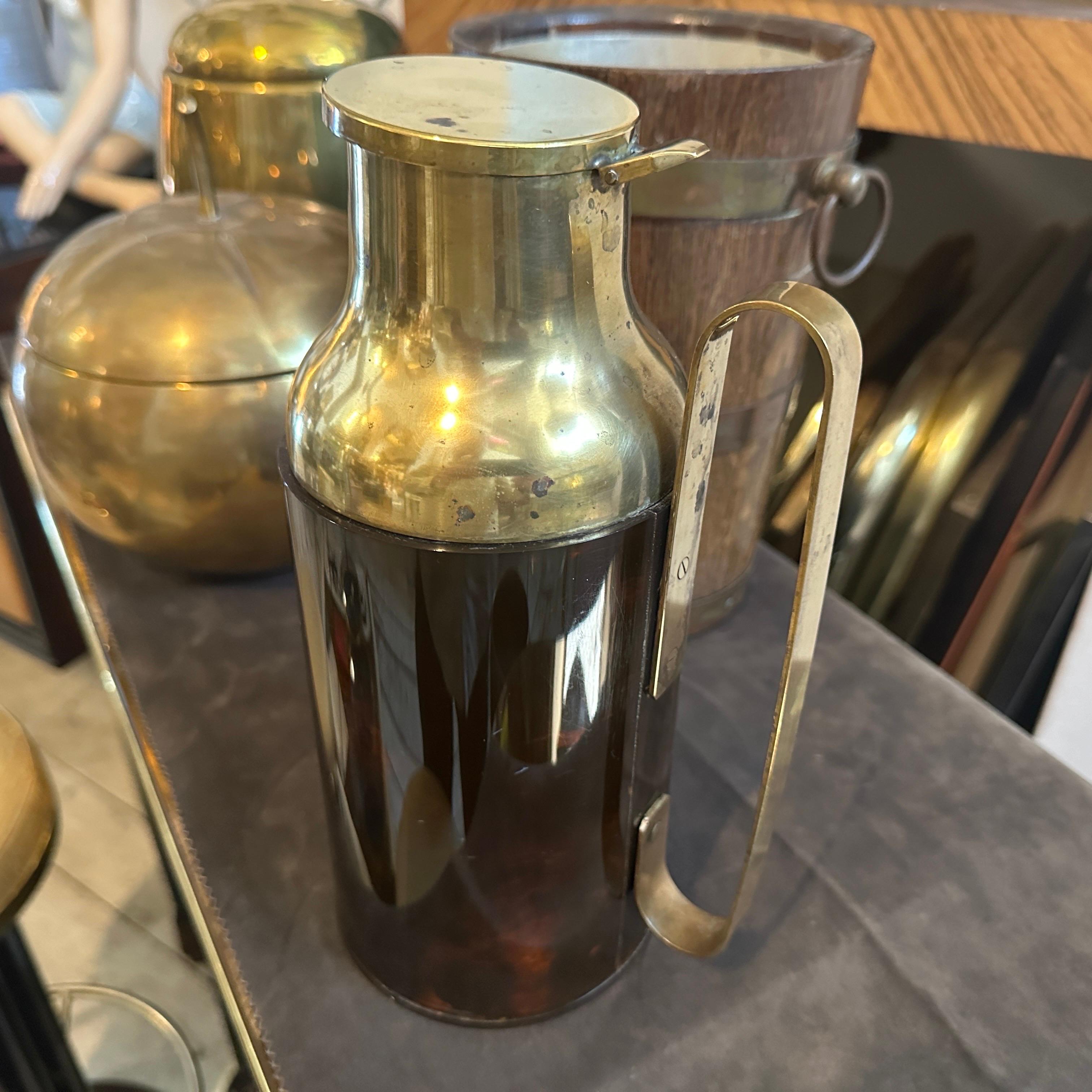 Italian 1950s Mid-Century Modern Fake Tortoise Shell Bakelite and Brass Thermos Carafe For Sale
