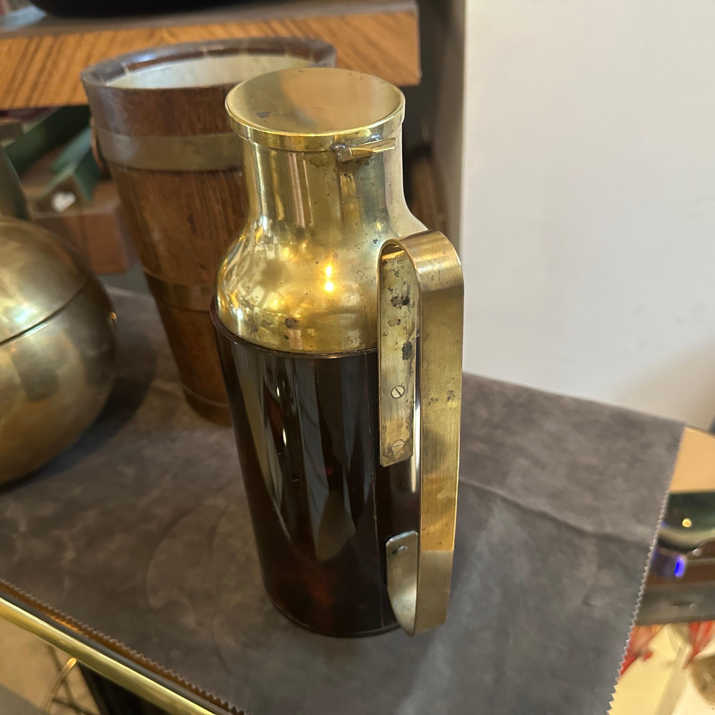 20th Century 1950s Mid-Century Modern Fake Tortoise Shell Bakelite and Brass Thermos Carafe For Sale