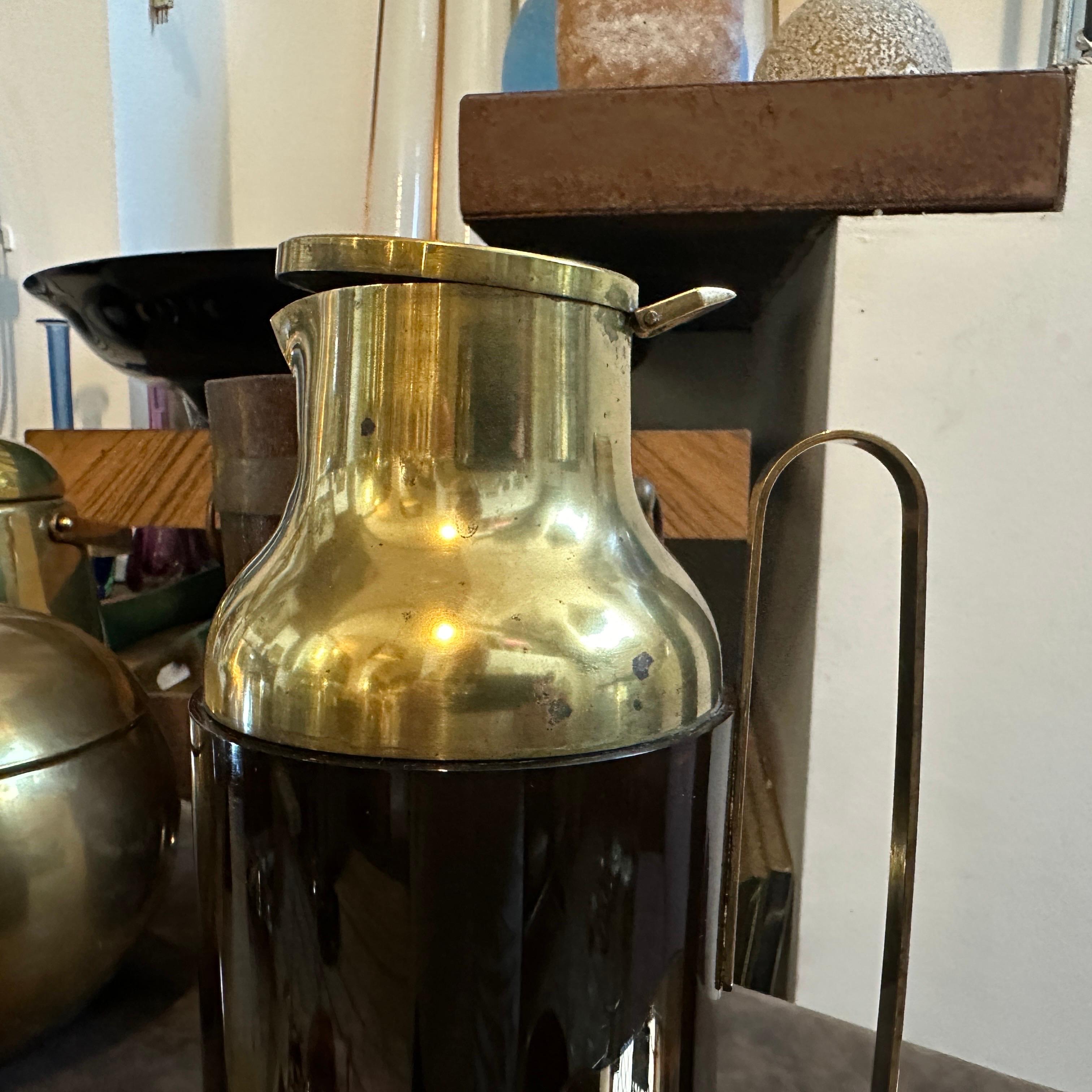 1950s Mid-Century Modern Fake Tortoise Shell Bakelite and Brass Thermos Carafe For Sale 2