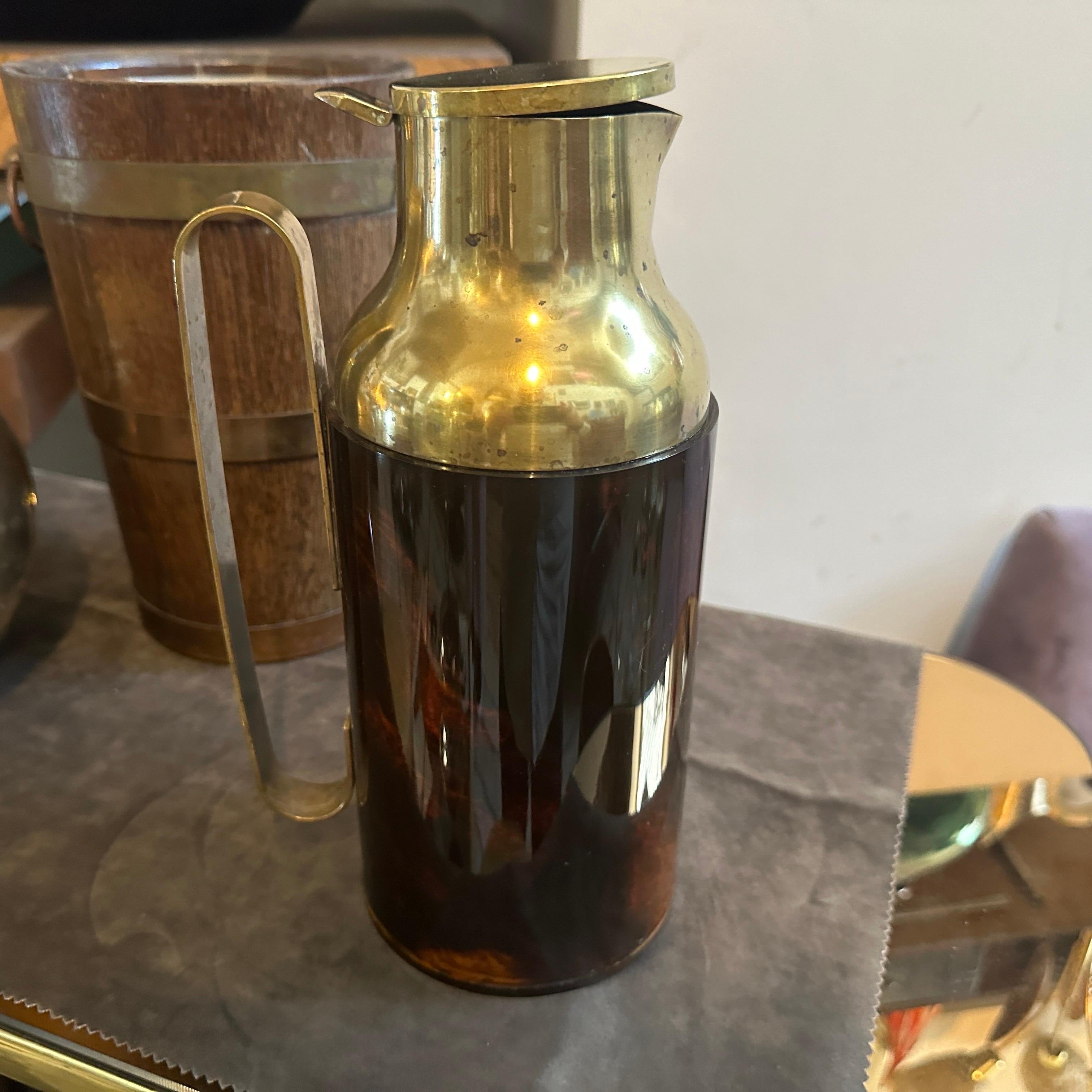 1950s Mid-Century Modern Fake Tortoise Shell Bakelite and Brass Thermos Carafe For Sale 3