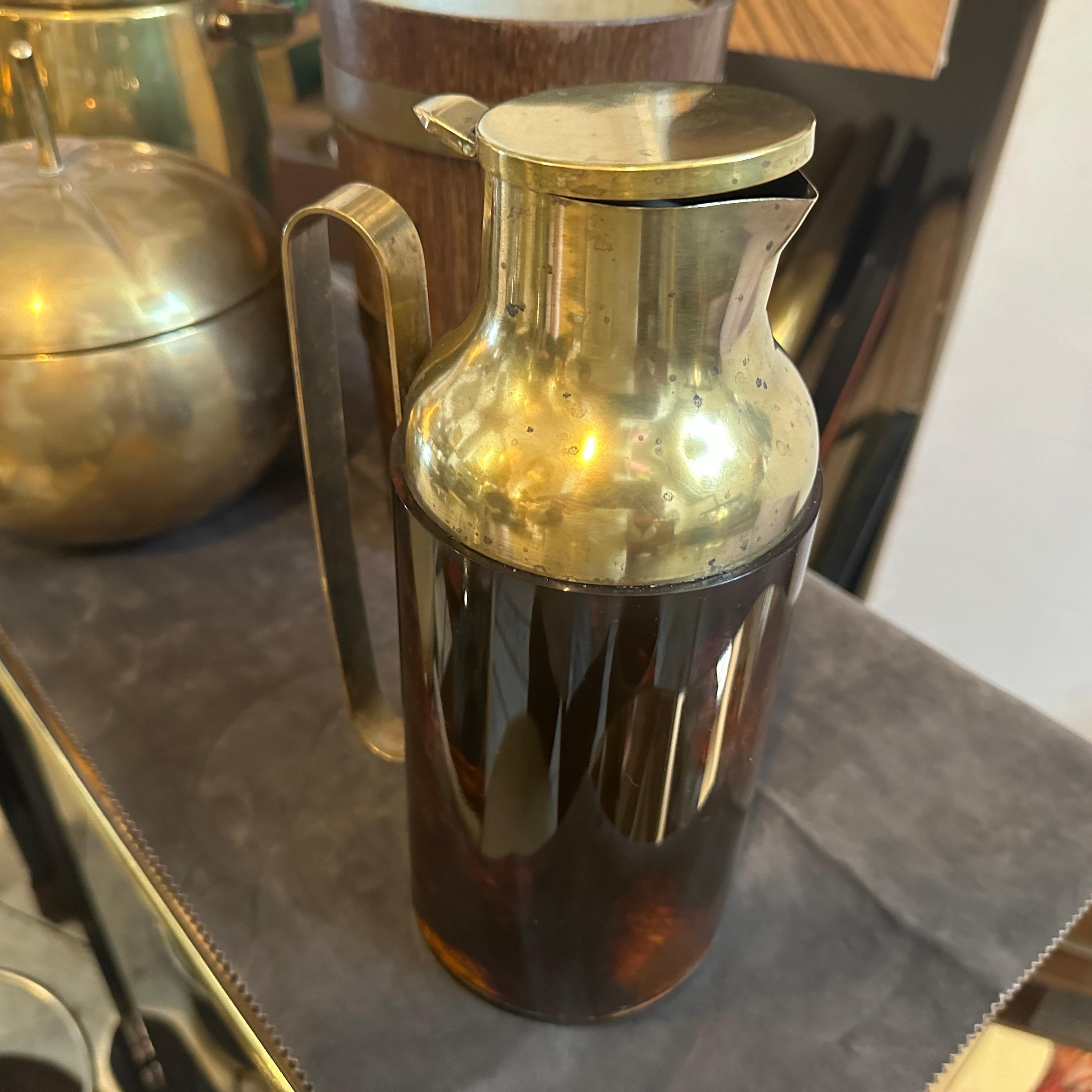 1950s Mid-Century Modern Fake Tortoise Shell Bakelite and Brass Thermos Carafe For Sale 4