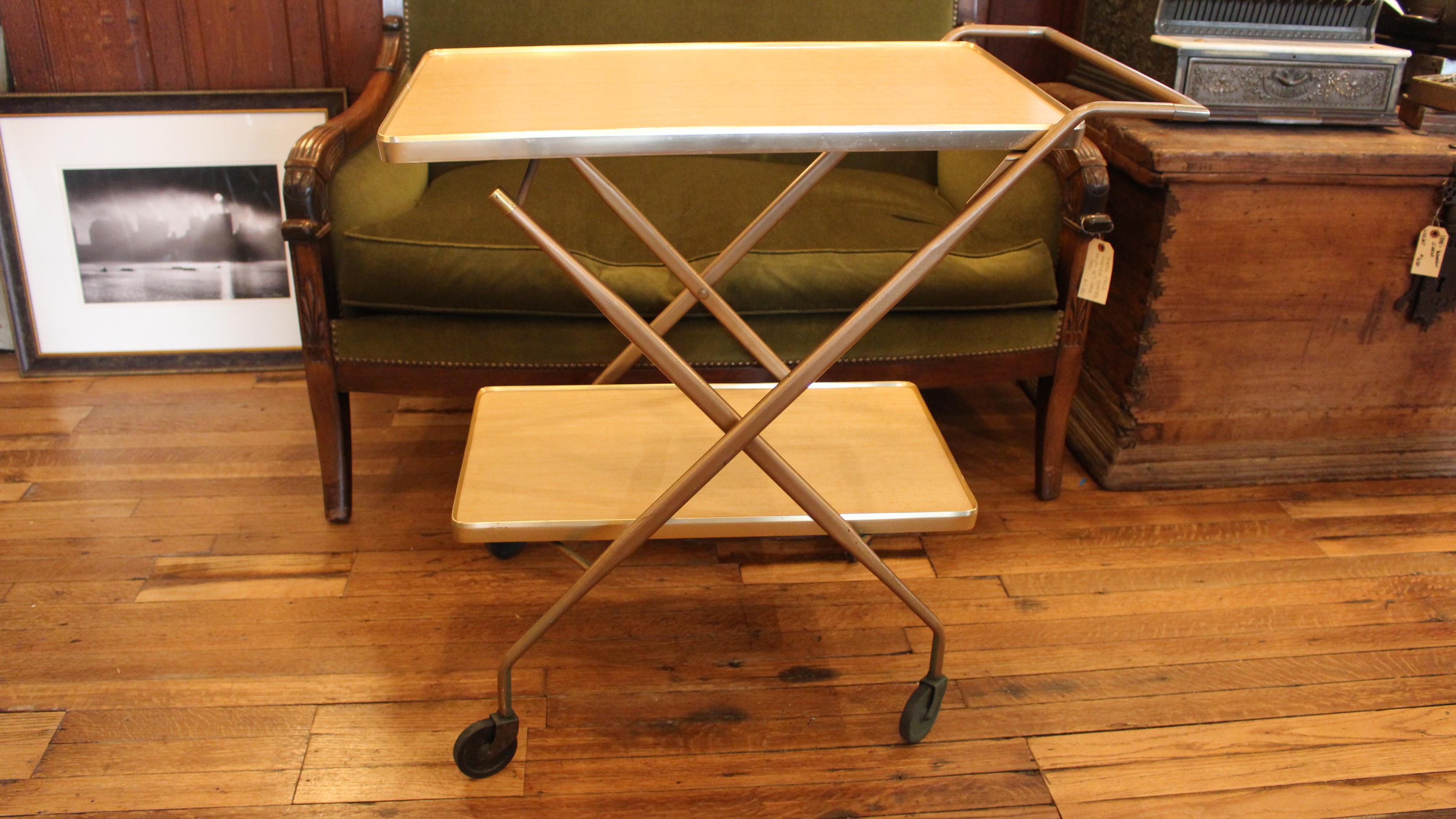 Mid-20th Century 1950s Mid-Century Modern Folding Formica Bar Cart with Two Shelves