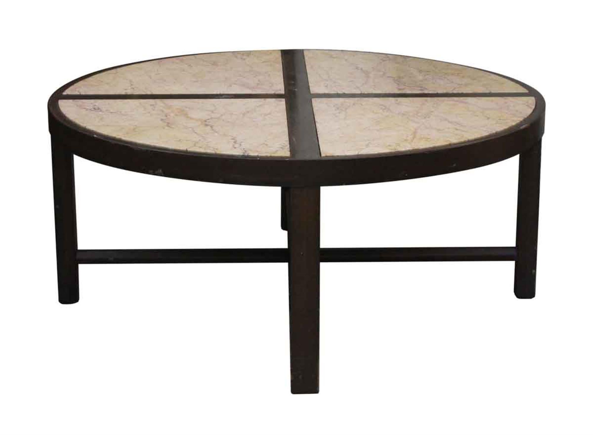 American 1950s Mid-Century Modern Four Section Marble Top and Dark Tone Wood Coffee Table