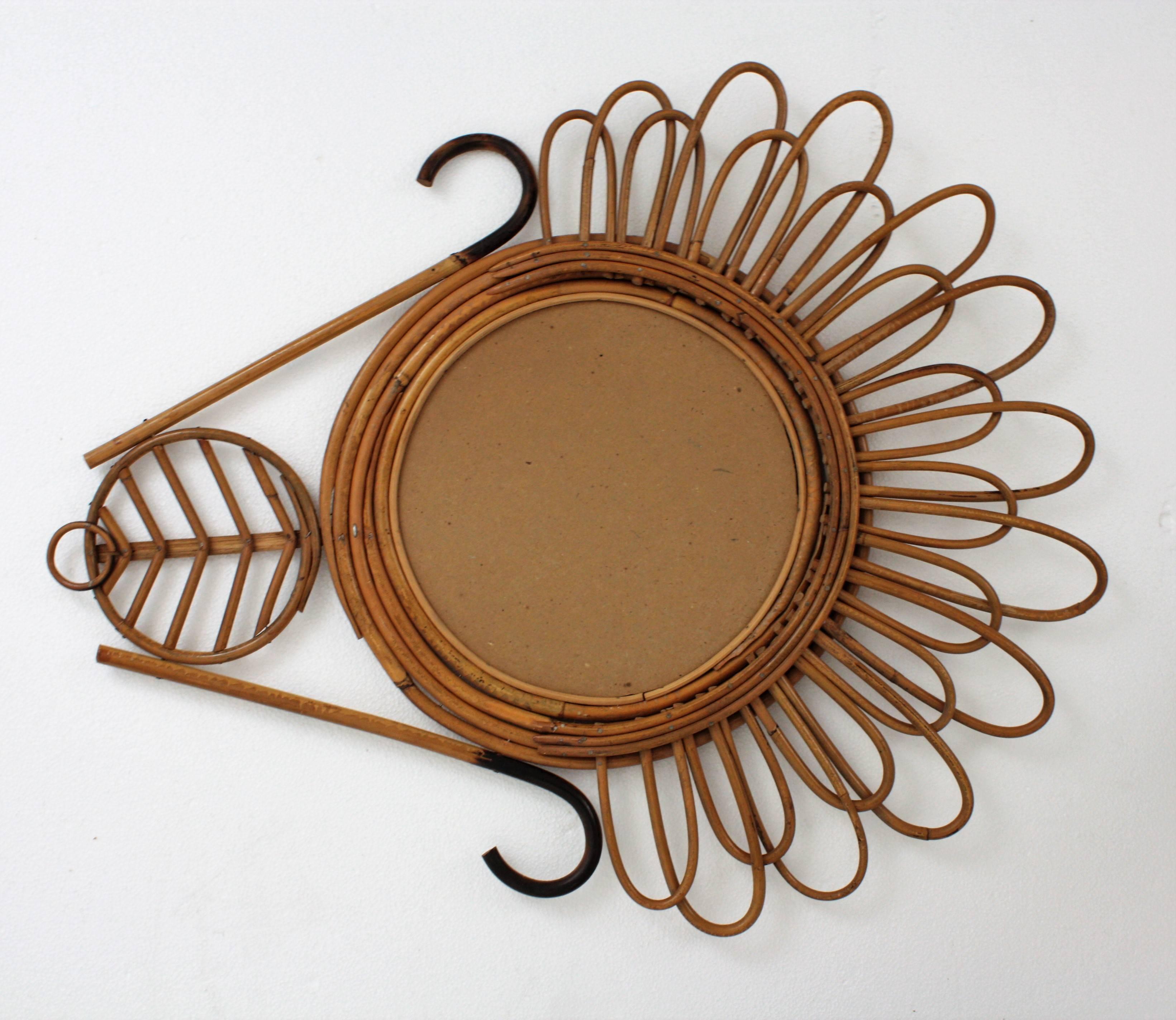French Riviera Rattan Flower Shaped Wall Mirror  For Sale 3