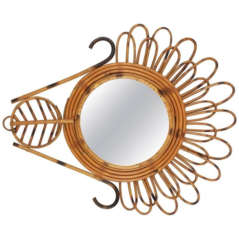 flower rattan mirror